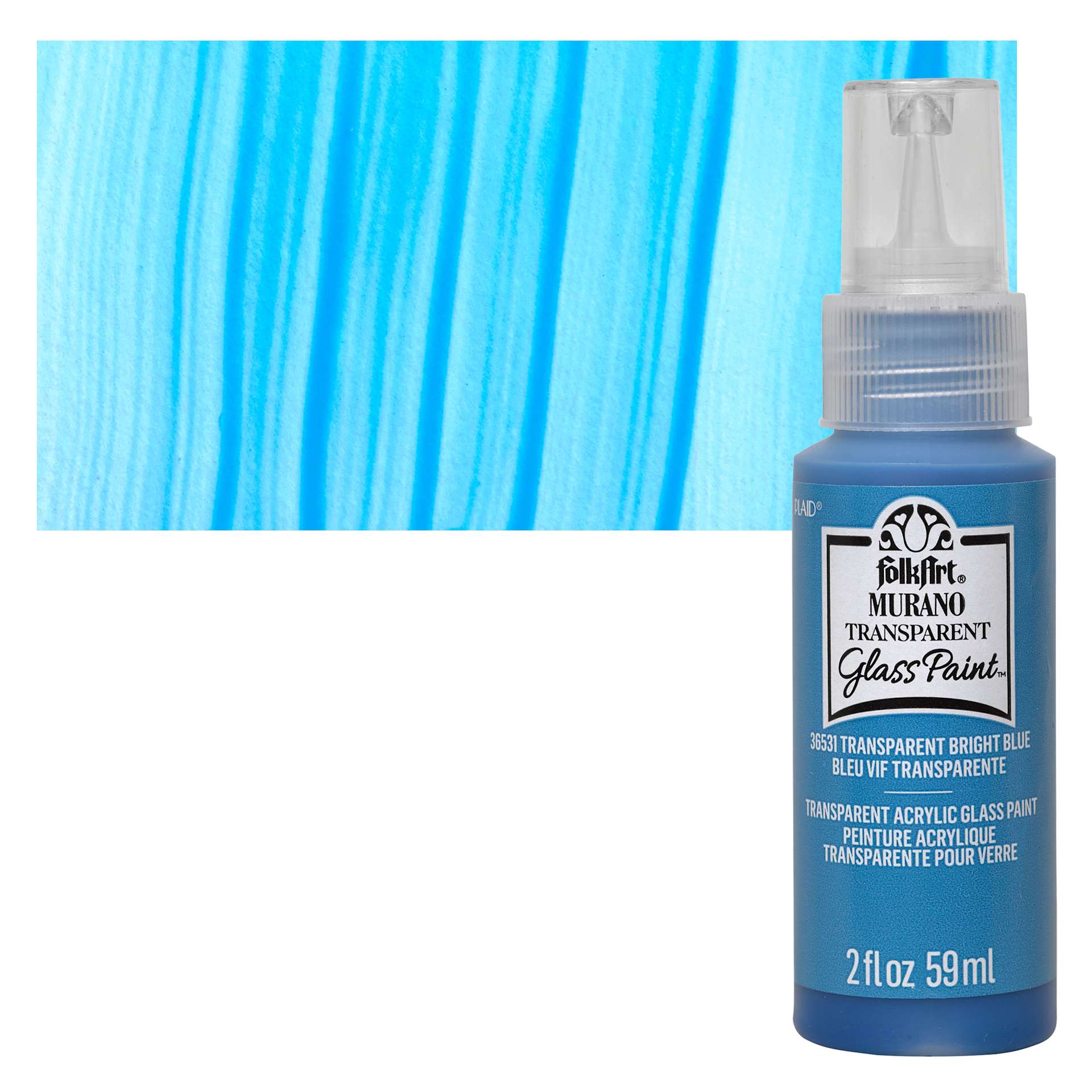FolkArt Murano Glass Paint - Bright Blue, 2 oz bottle and swatch