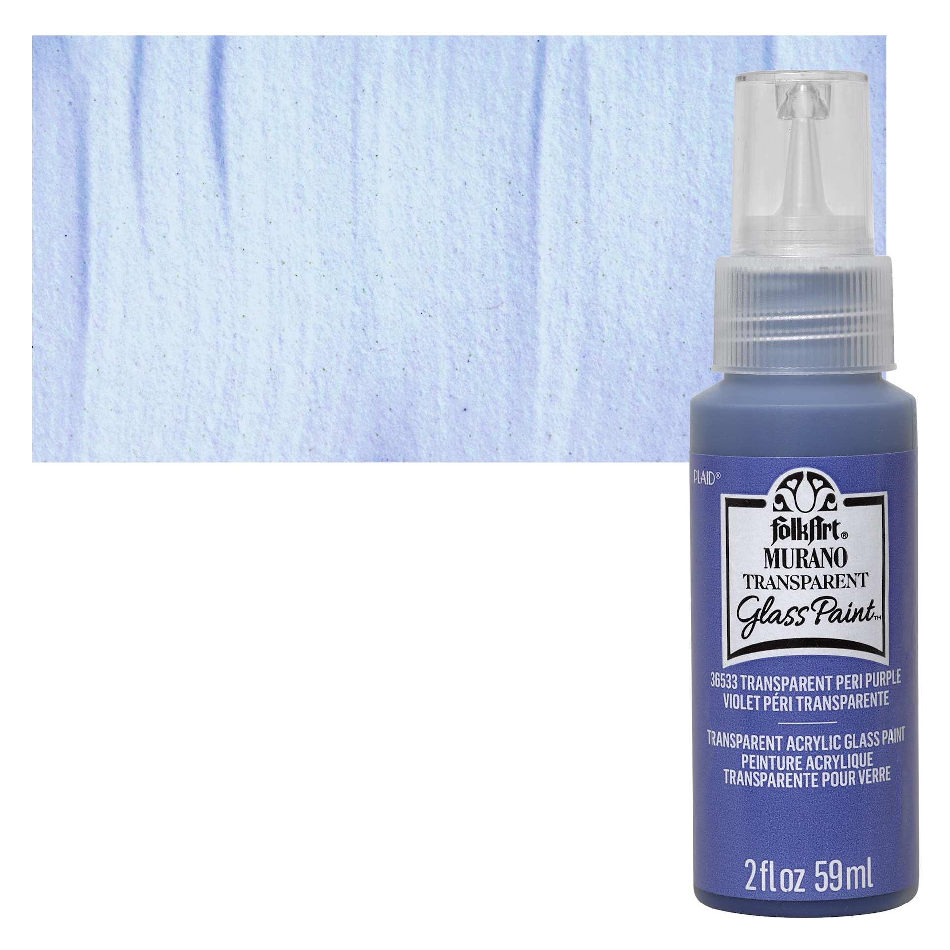 FolkArt Murano Glass Paint - Peri Purple, 2 oz bottle and swatch