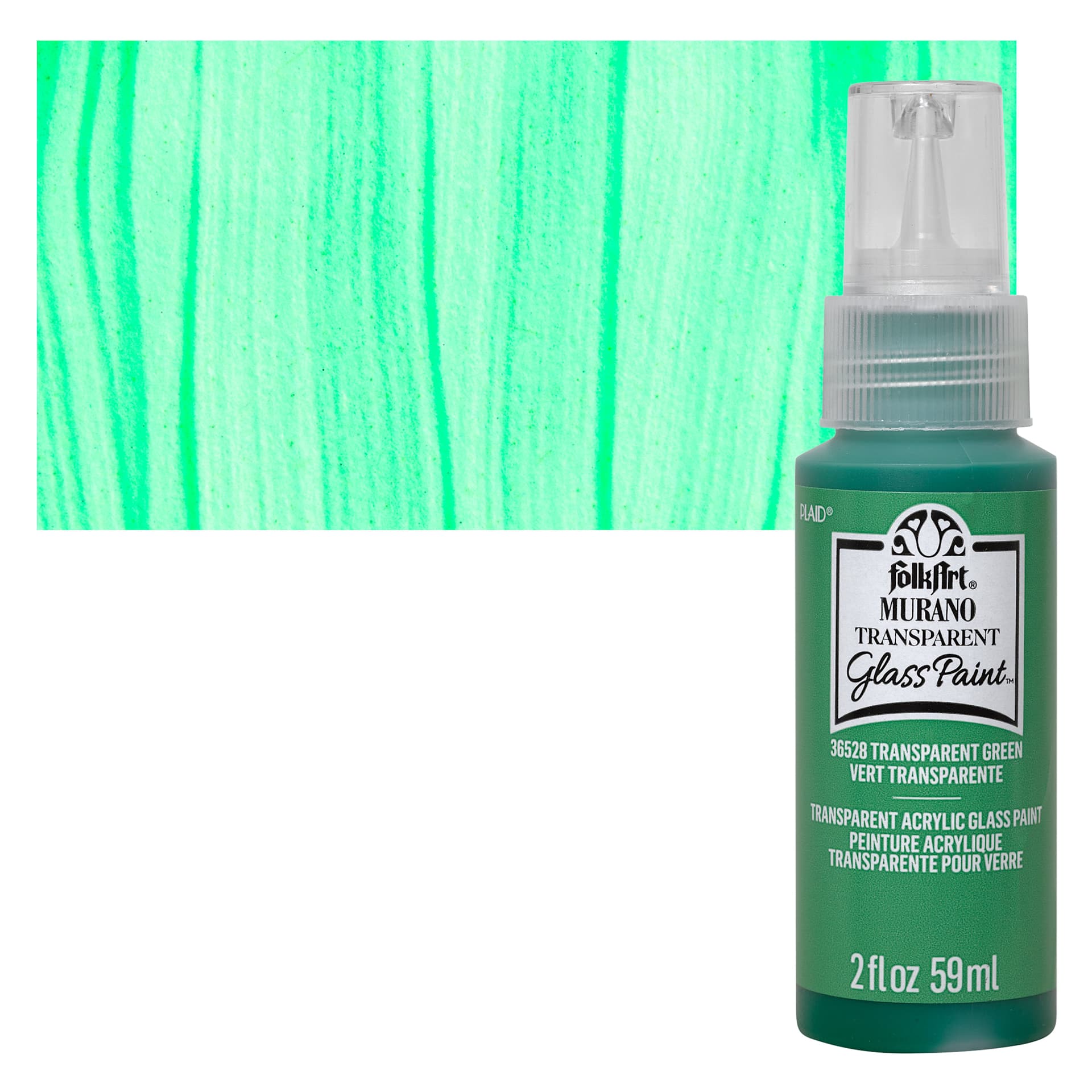 FolkArt Murano Glass Paint - Green, 2 oz bottle and swatch
