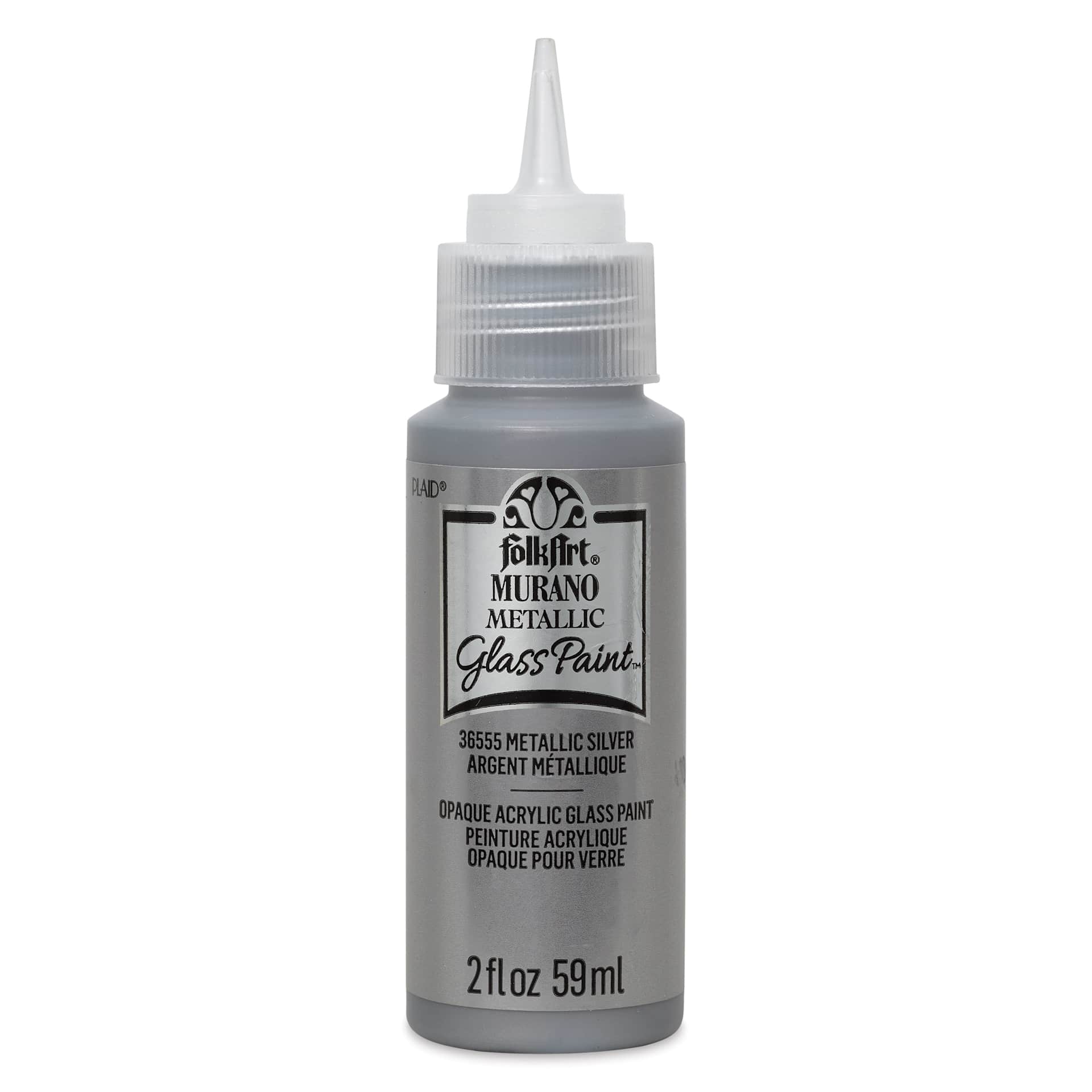FolkArt Murano Glass Paint - Metallic Silver, 2 oz with cap off