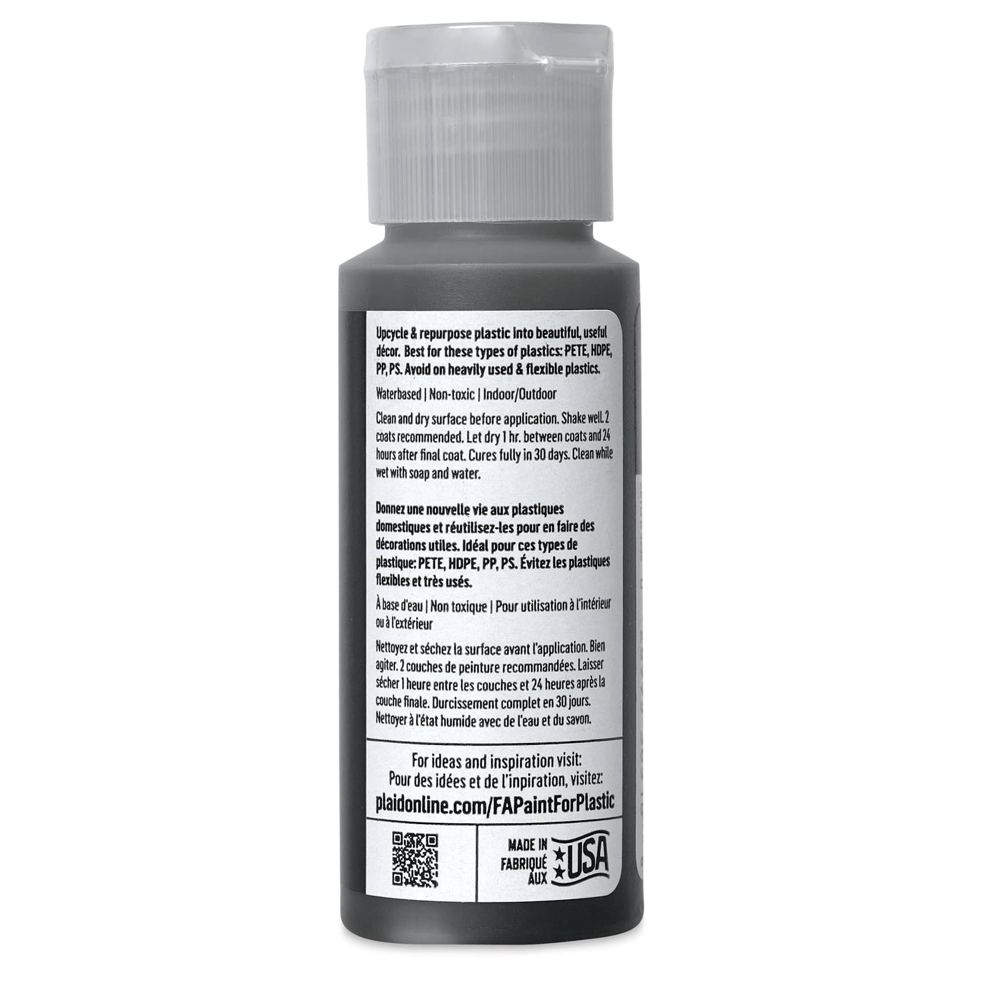 FolkArt Paint for Plastic - Black Olive, 2 oz back
