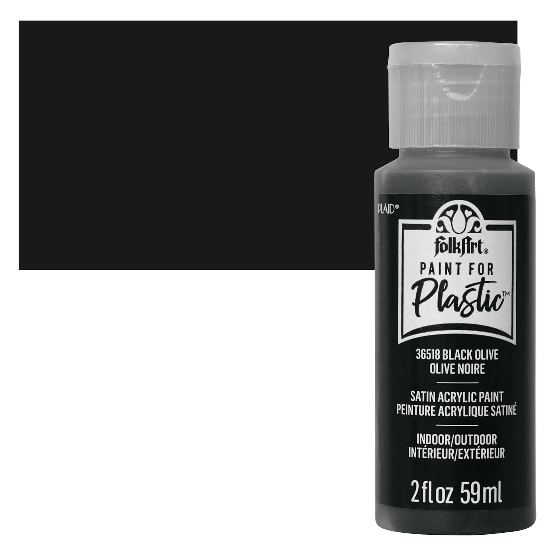 FolkArt Paint for Plastic - Black Olive, 2 oz bottle and swatch