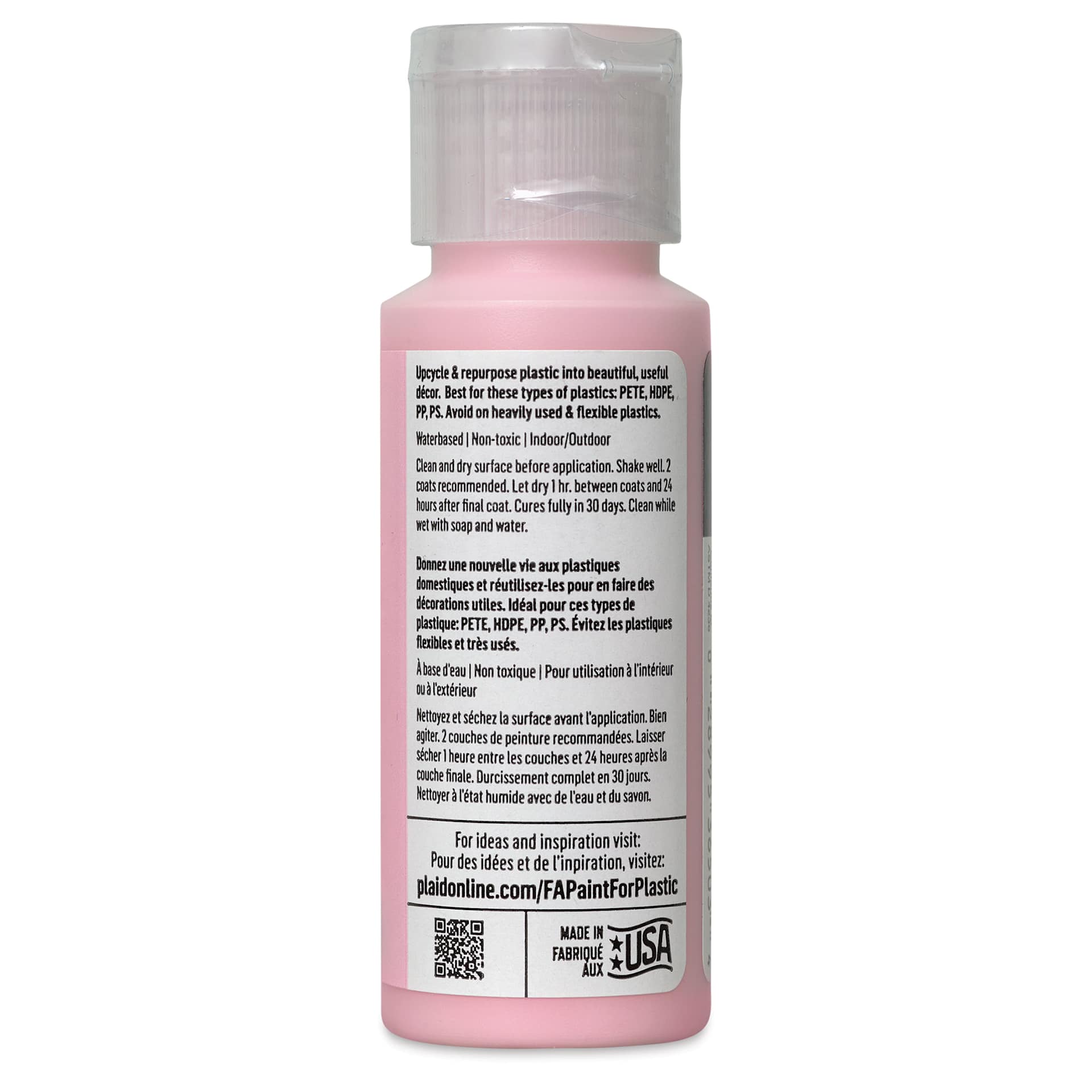 FolkArt Paint for Plastic - Pink Lemonade, 2 oz back