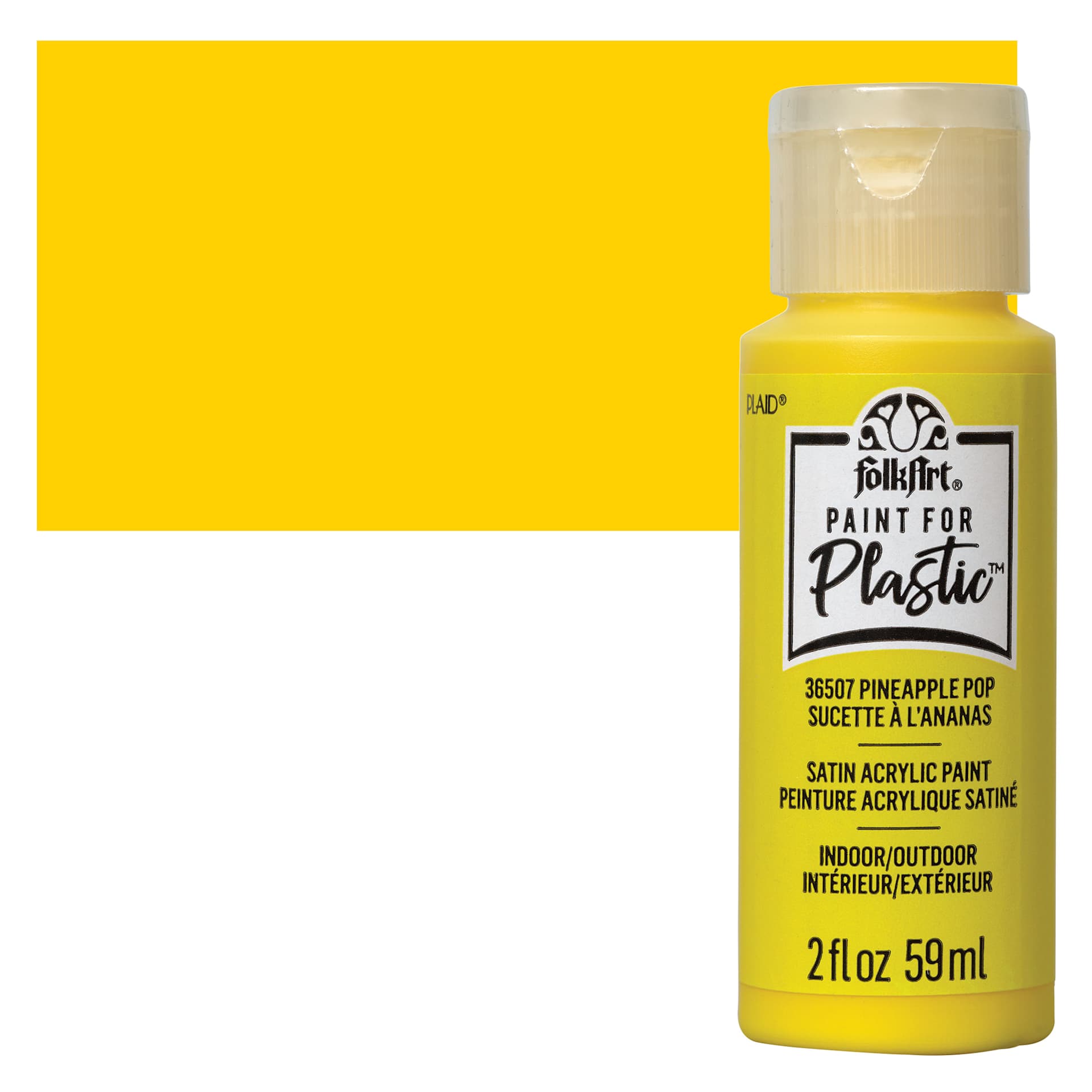 FolkArt Paint for Plastic - Pineapple Pop, 2 oz bottle and swatch