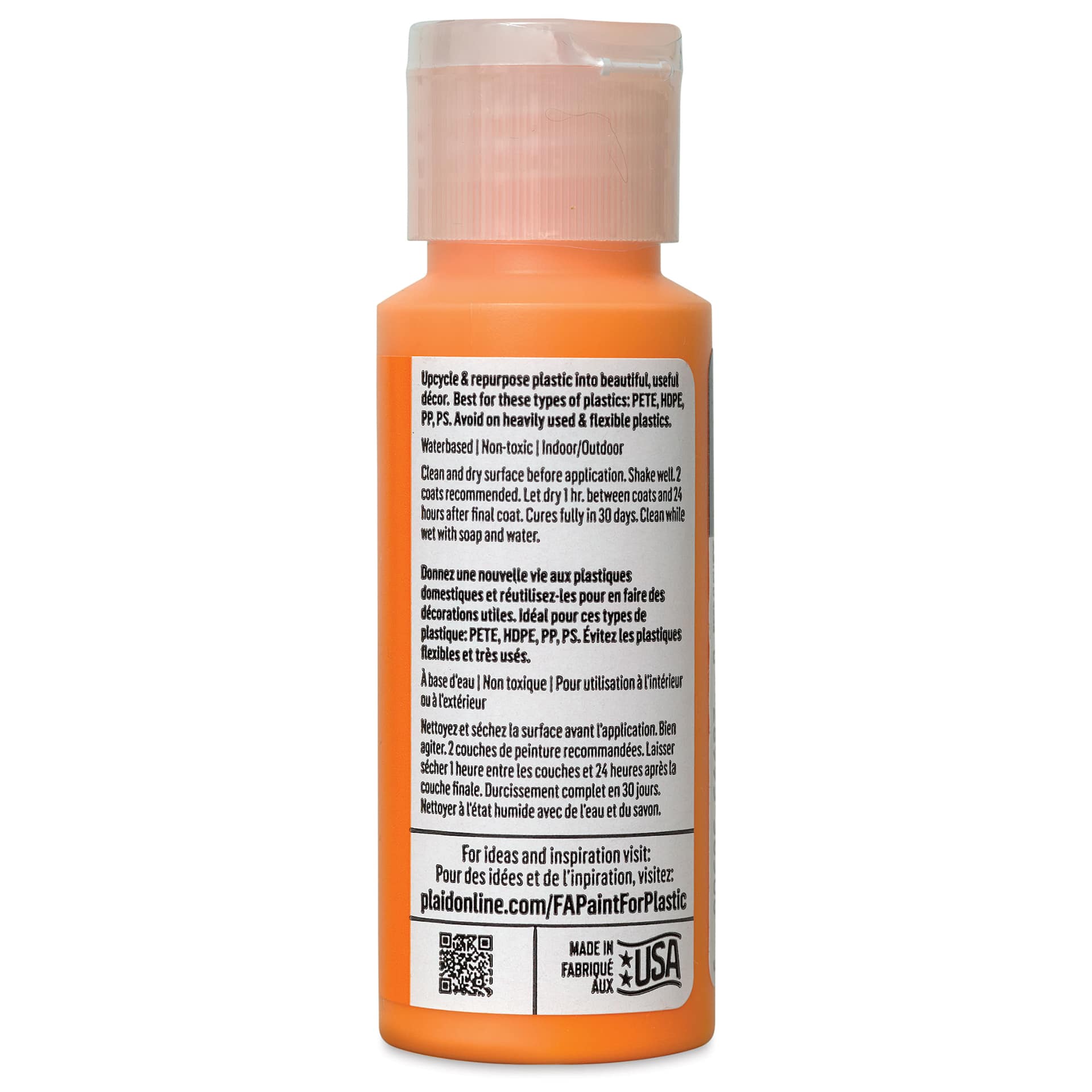 FolkArt Paint for Plastic - Tangy Orange, 2 oz back