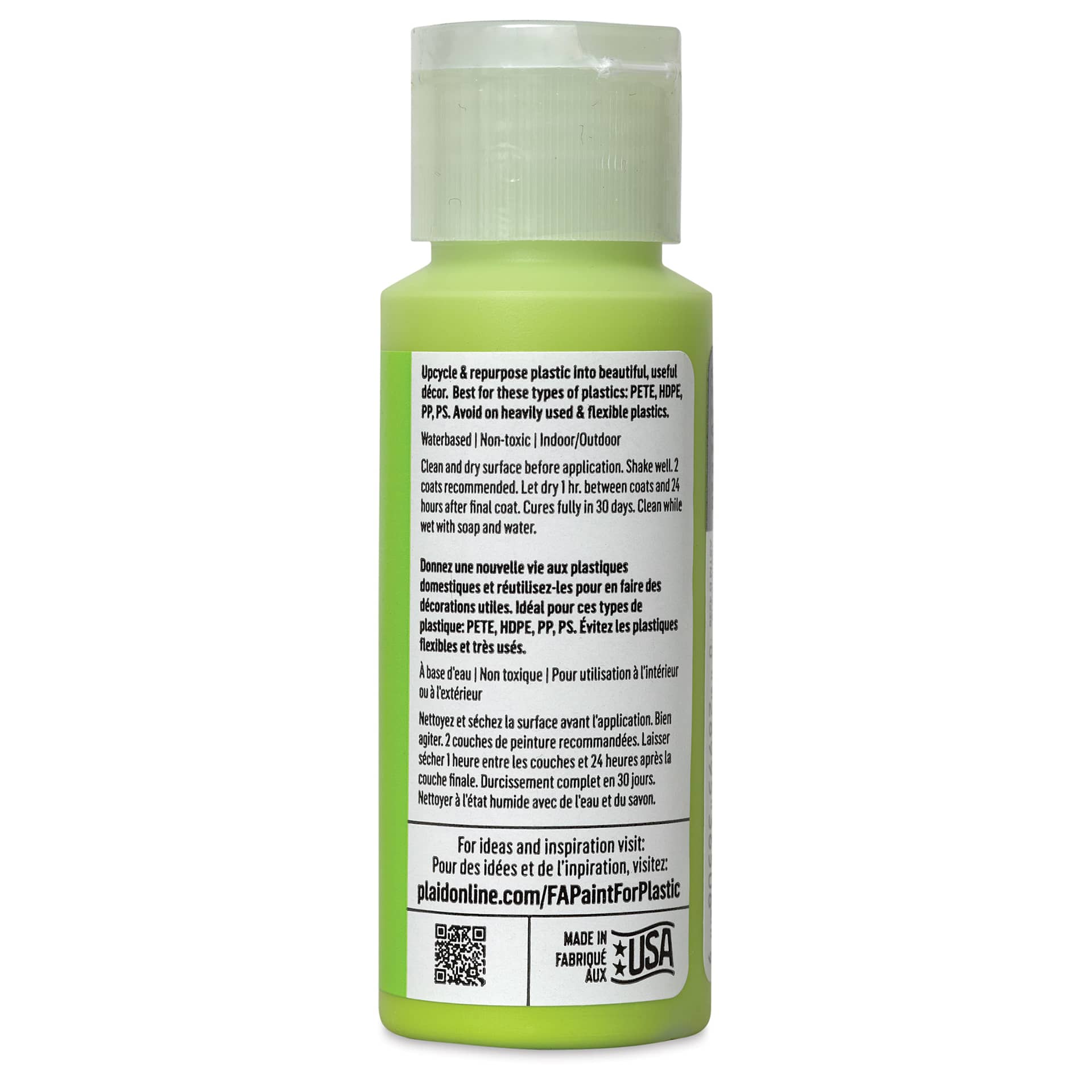 FolkArt Paint for Plastic - Lime Twist, 2 oz back