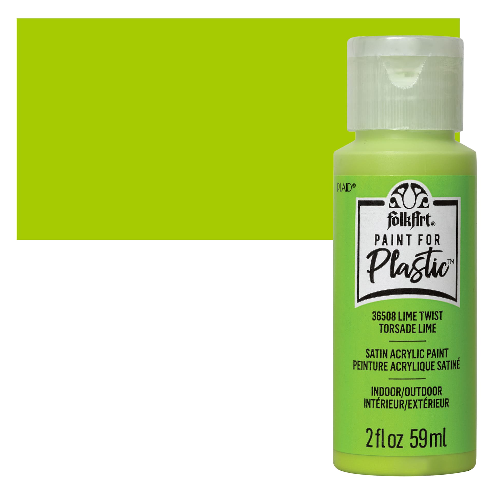 FolkArt Paint for Plastic - Lime Twist, 2 oz bottle and swatch