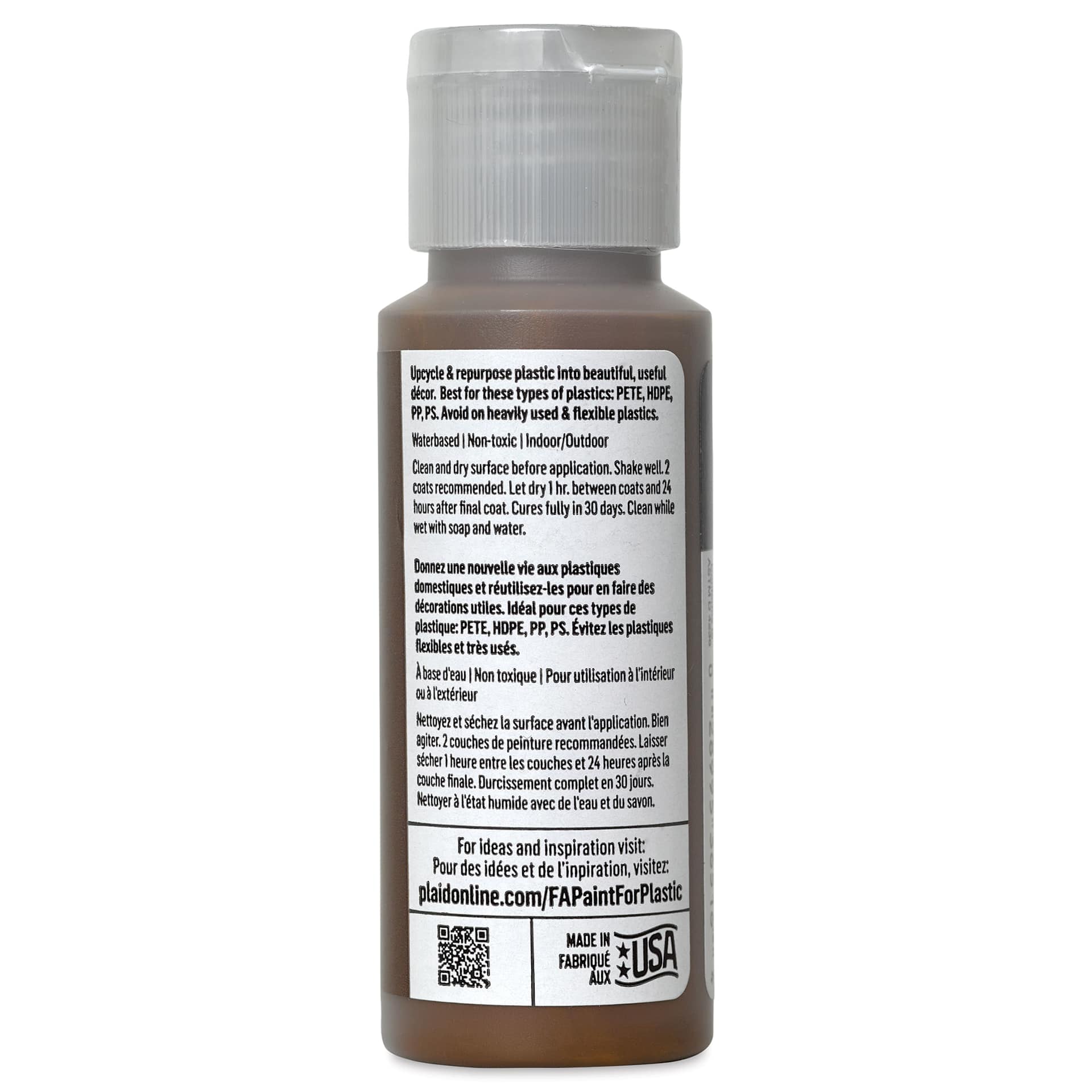 FolkArt Paint for Plastic - Espresso, 2 oz back