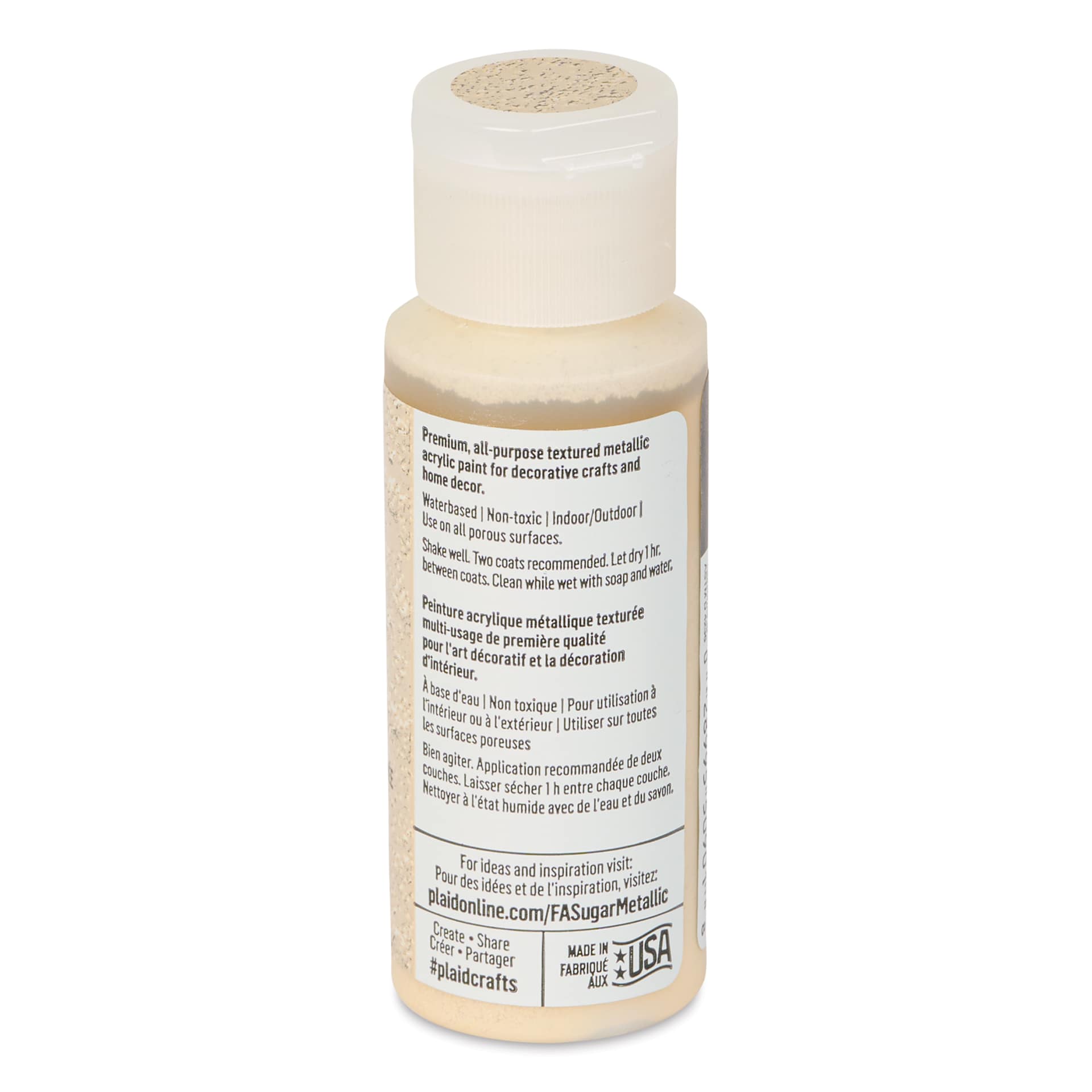 Plaid FolkArt Sugar Metallic Acrylic Paint - Crystal White, 2 oz, Bottle - back