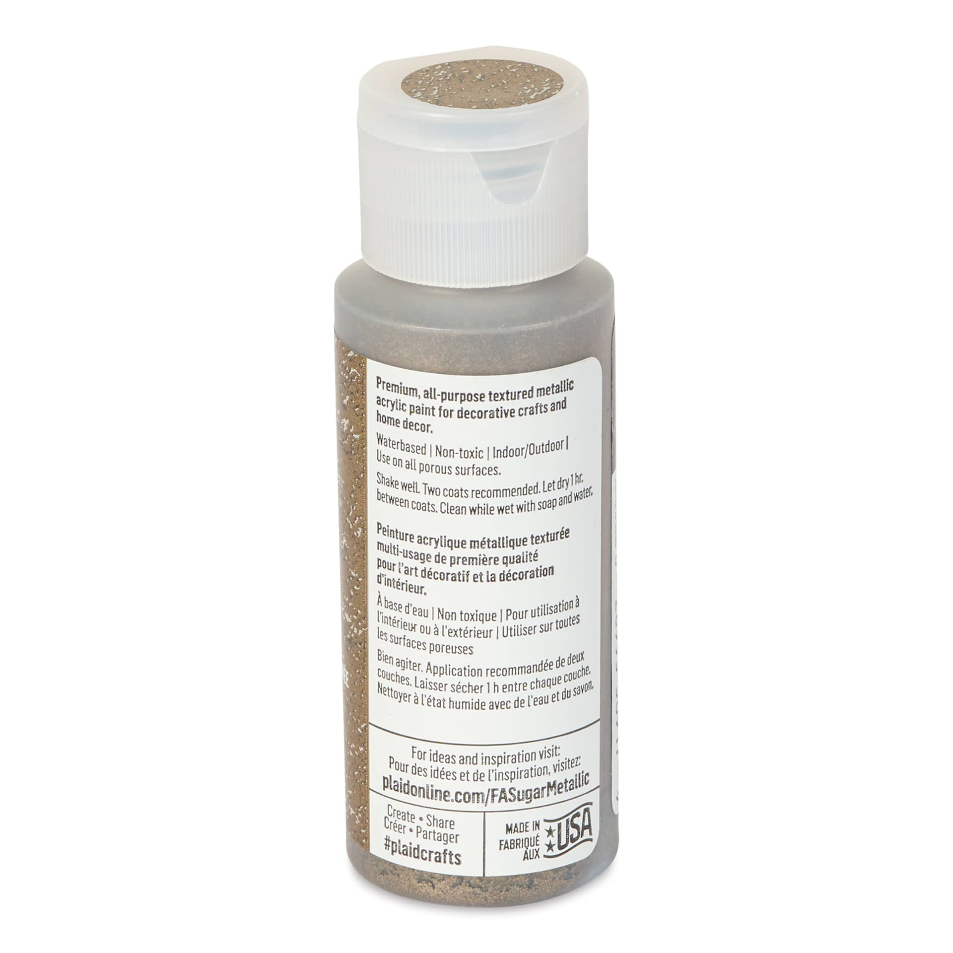 Plaid FolkArt Sugar Metallic Acrylic Paint - Smoky Quartz, 2 oz, Bottle - back