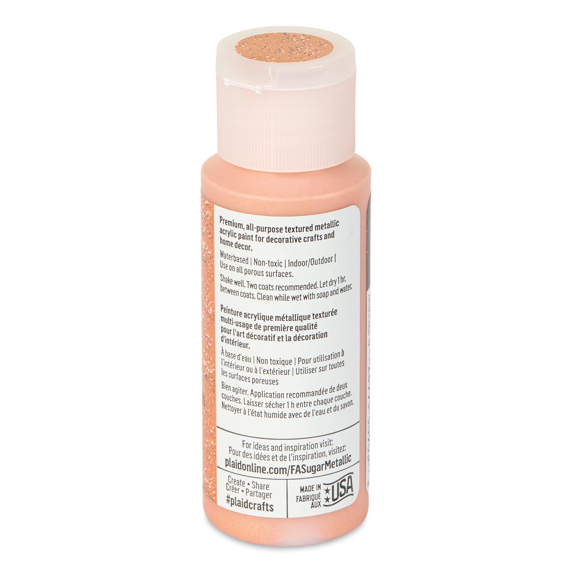 Plaid FolkArt Sugar Metallic Acrylic Paint - Prosecco, 2 oz, Bottle - back
