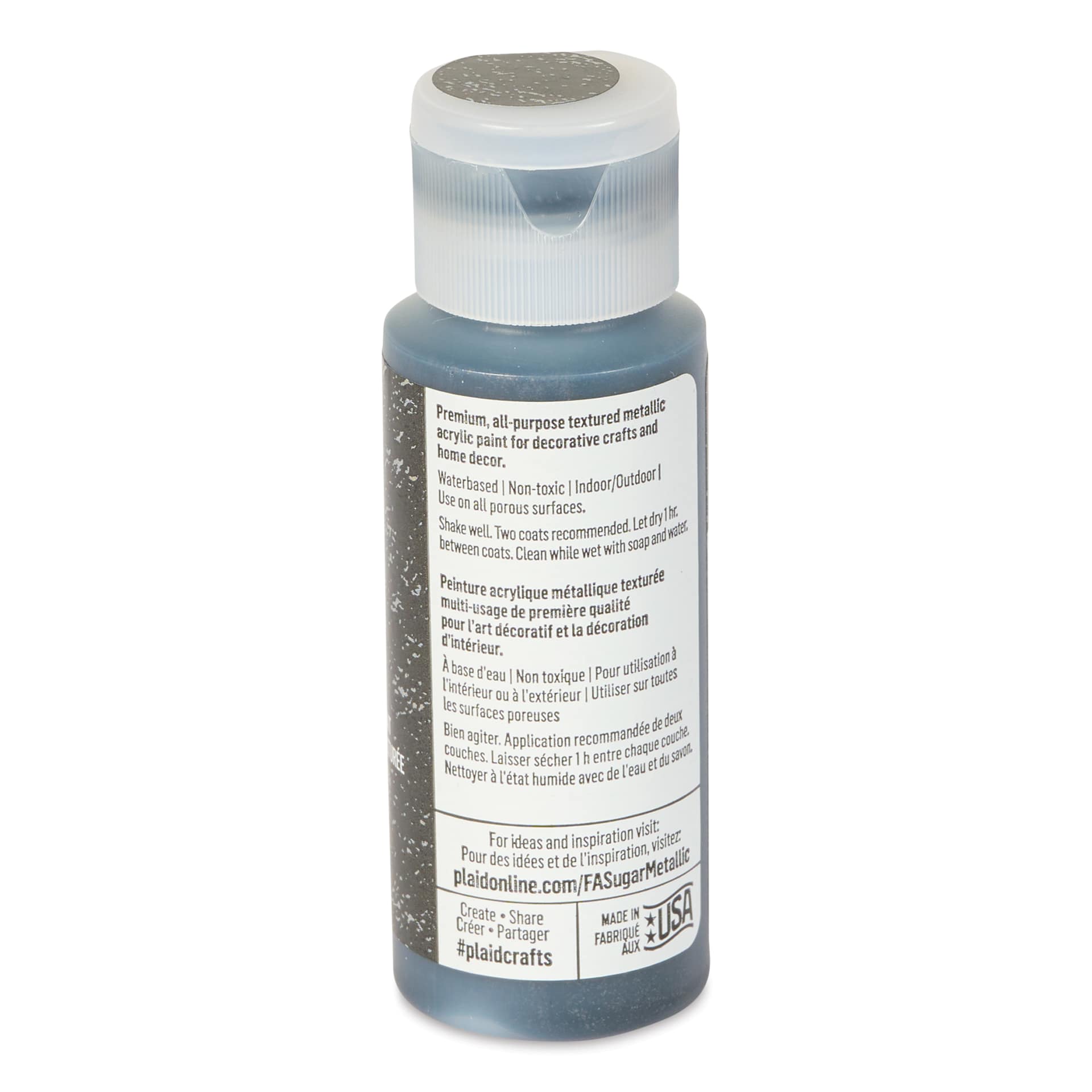 Plaid FolkArt Sugar Metallic Acrylic Paint - Black Comet, 2 oz, Bottle - back