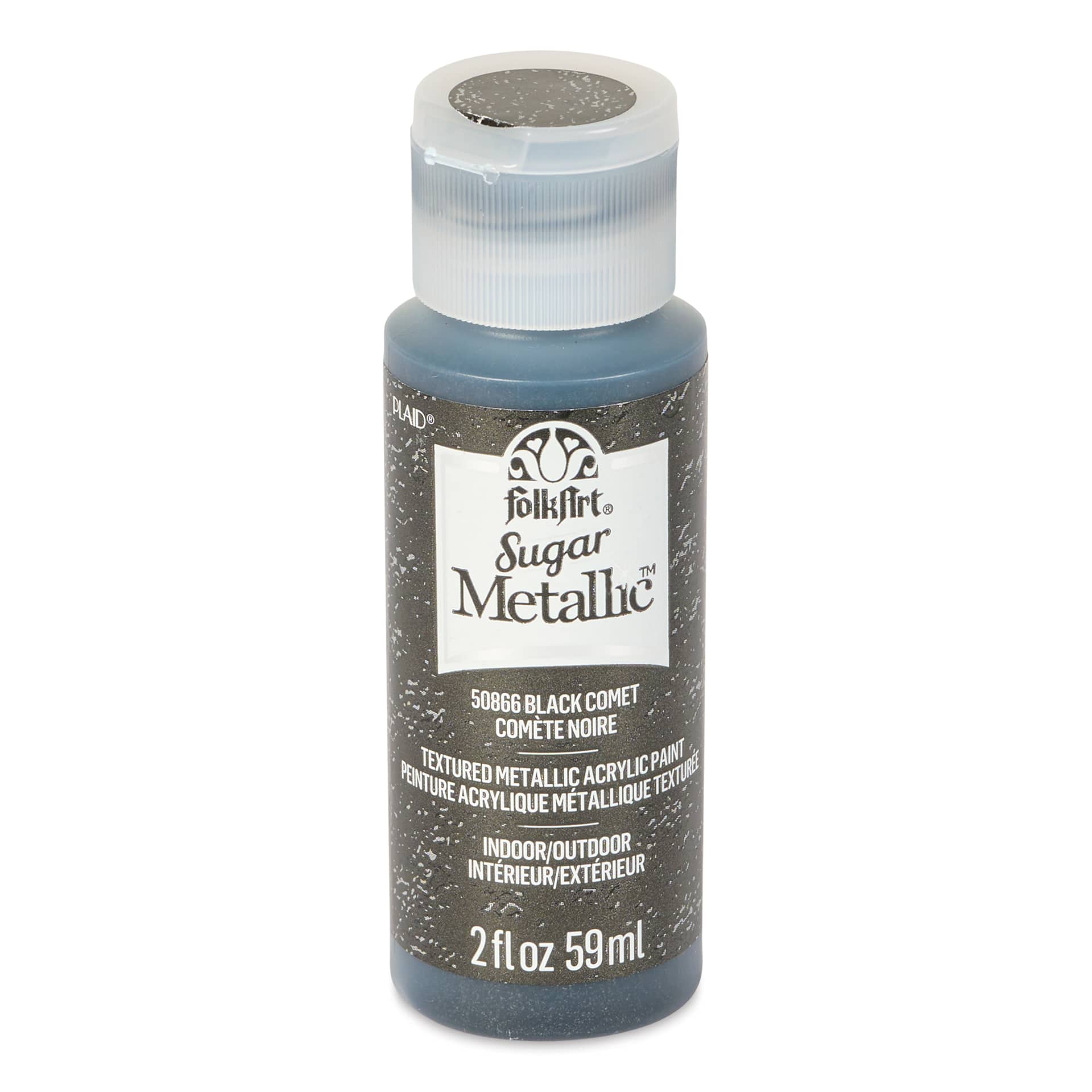 Plaid FolkArt Sugar Metallic Acrylic Paint - Black Comet, 2 oz, Bottle - front