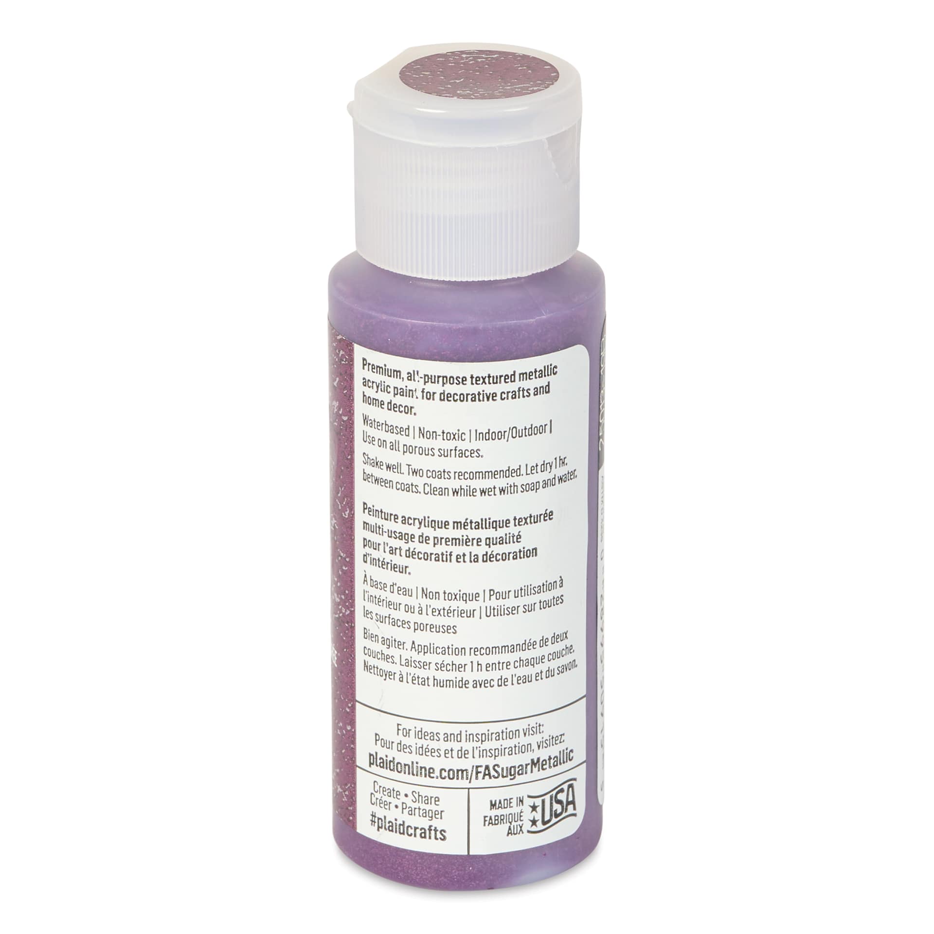 Plaid FolkArt Sugar Metallic Acrylic Paint - Magnetic Purple, 2 oz, Bottle - back