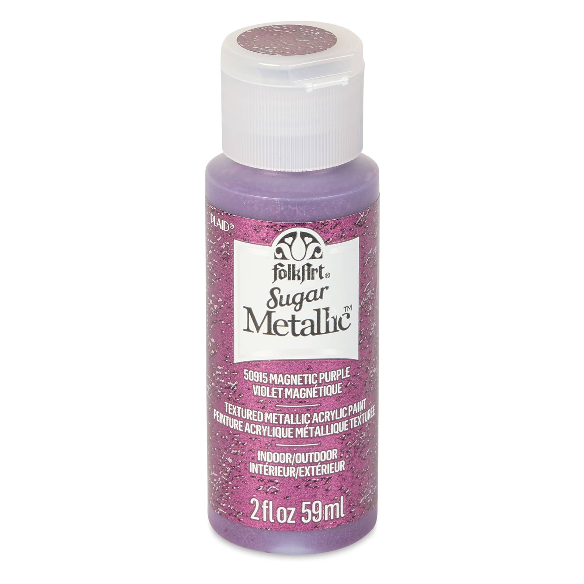 Plaid FolkArt Sugar Metallic Acrylic Paint - Magnetic Purple, 2 oz, Bottle - front