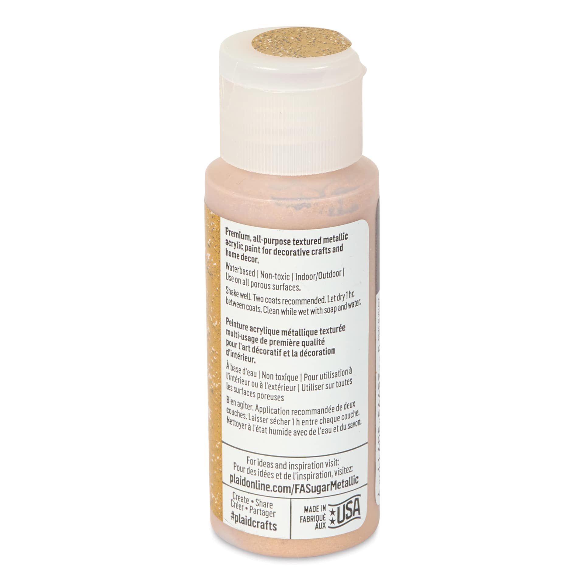 Plaid FolkArt Sugar Metallic Acrylic Paint - Evergold, 2 oz, Bottle - back