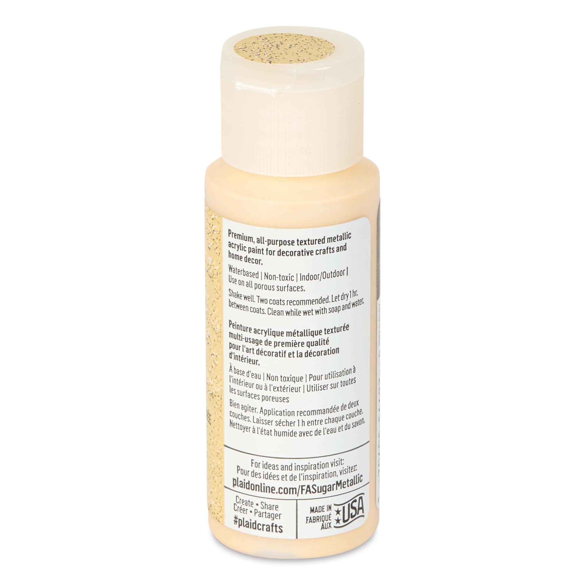 Plaid FolkArt Sugar Metallic Acrylic Paint - Sandcastle, 2 oz, Bottle - back