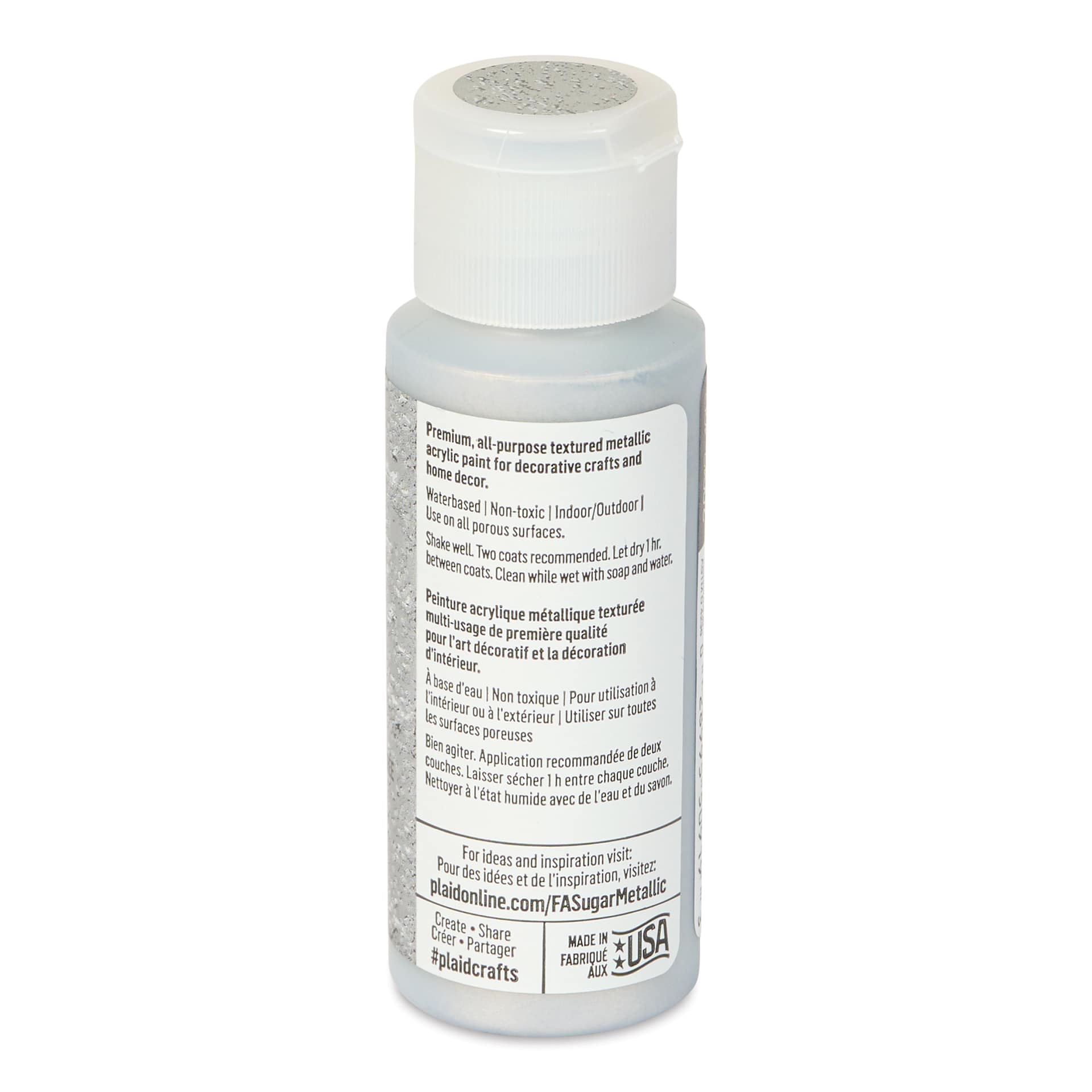 Plaid FolkArt Sugar Metallic Acrylic Paint - Stellar Silver, 2 oz, Bottle - back
