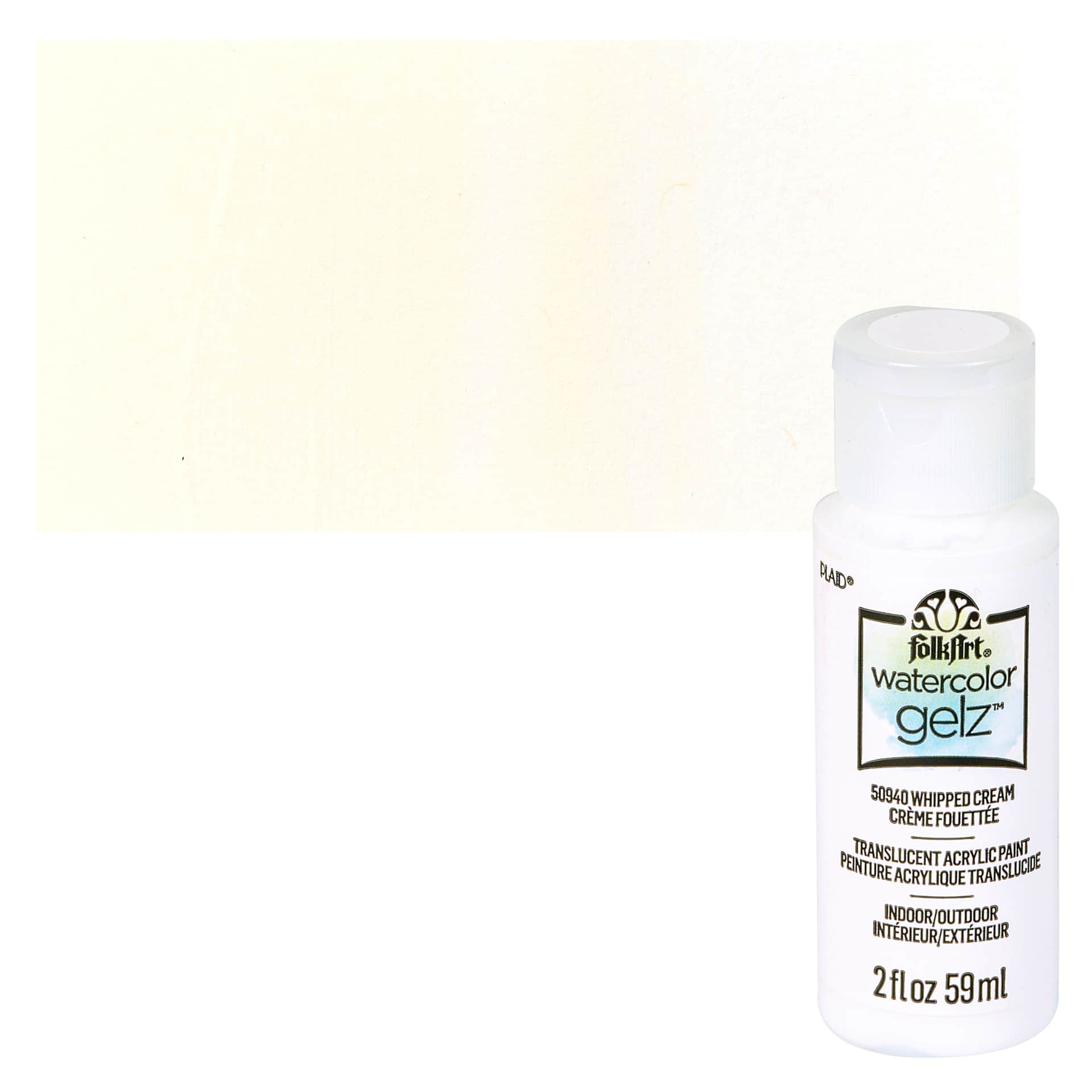 FolkArt Watercolor Gelz Acrylic Paint - Whipped Cream - Bottle and Swatch
