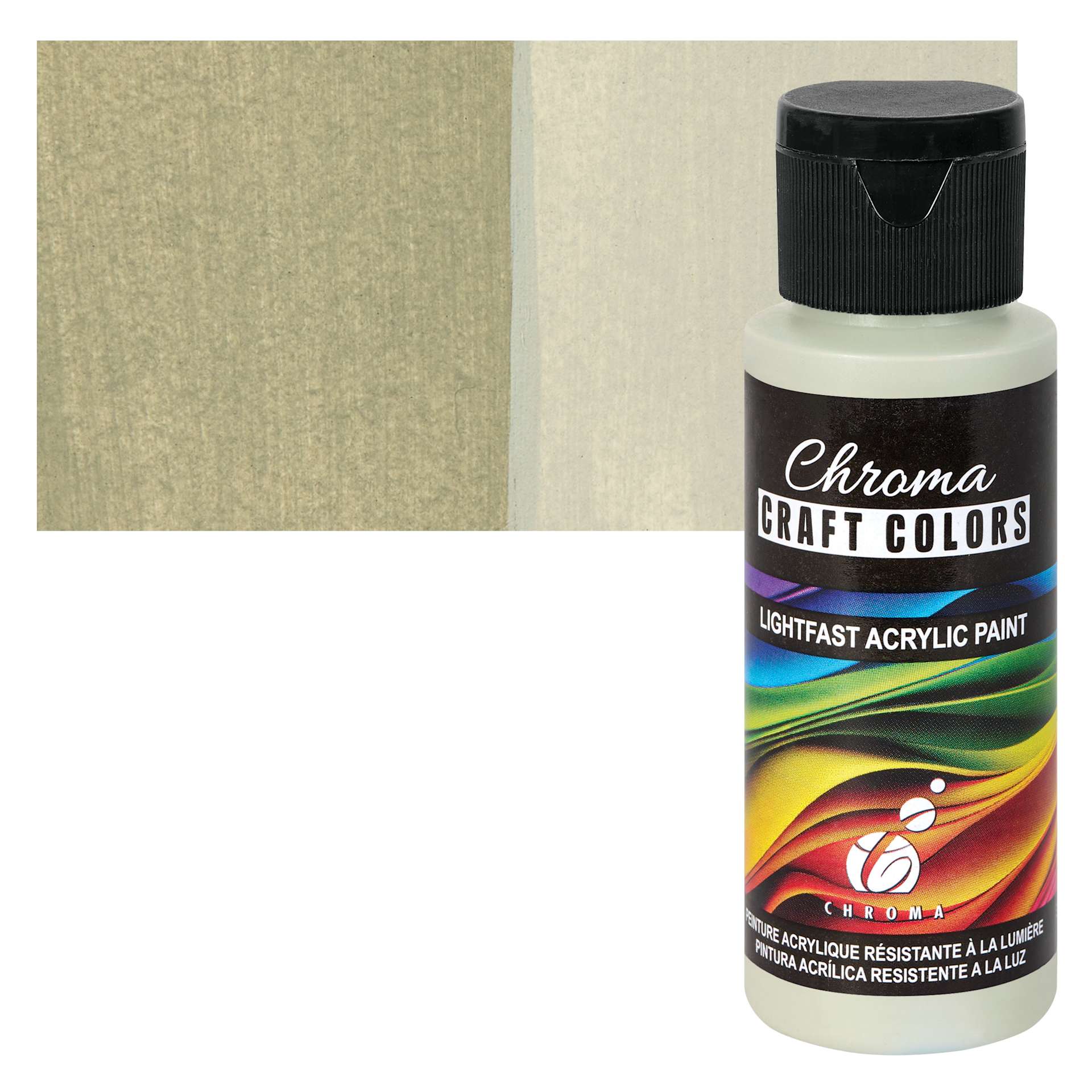 Chroma Craft Colors Acrylic Paint - Morning Fog, swatch and bottle