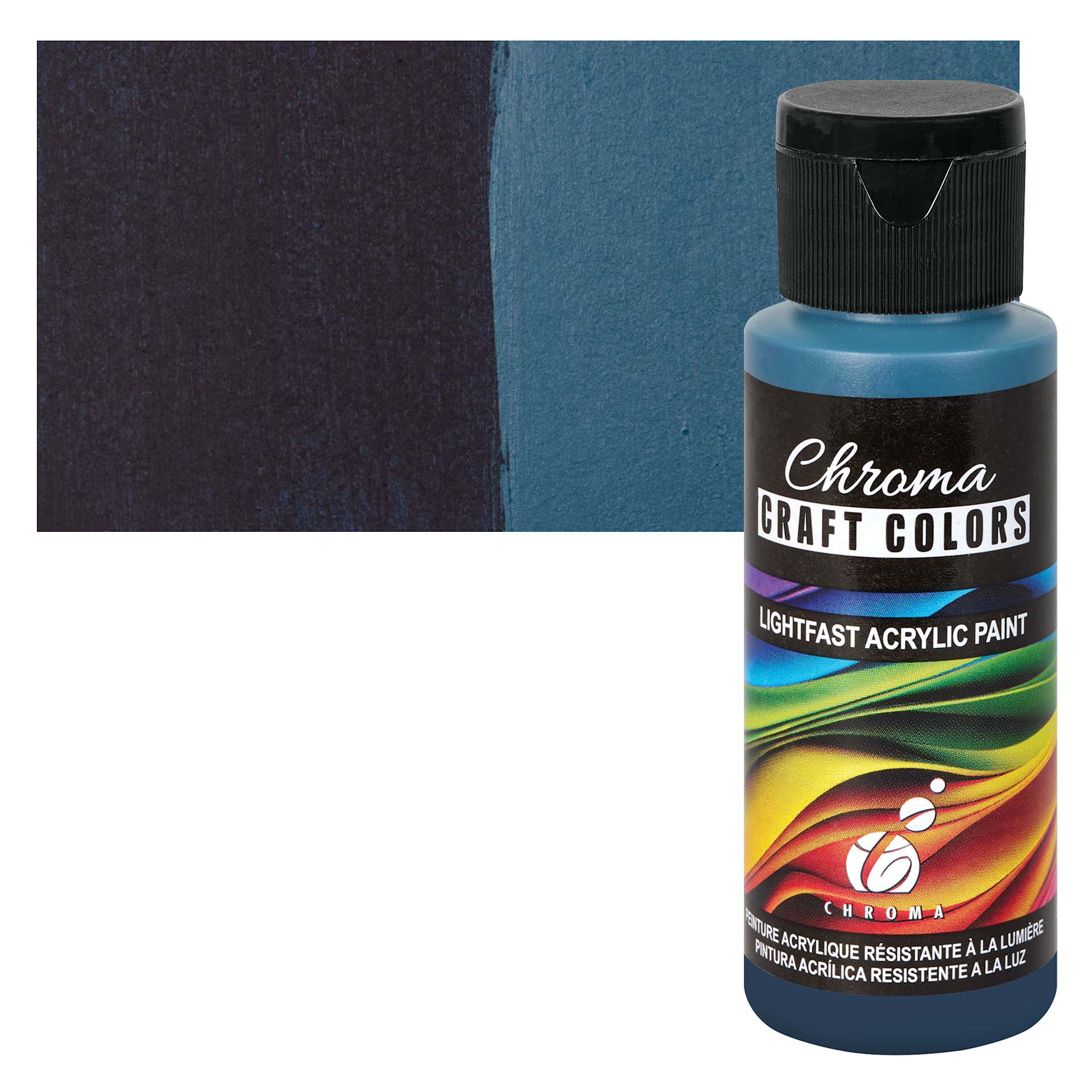 Chroma Craft Colors Acrylic Paint - Outer Space, swatch and bottle