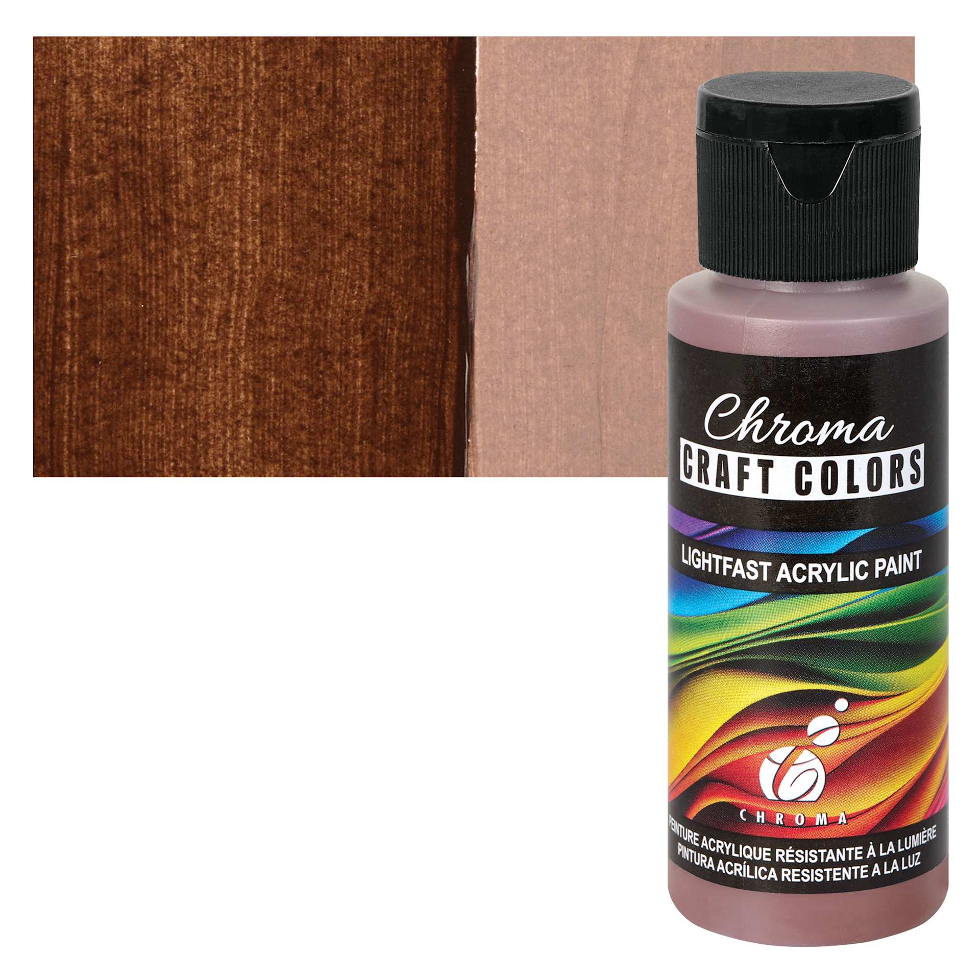 Chroma Craft Colors Acrylic Paint - Root Beer, swatch and bottle