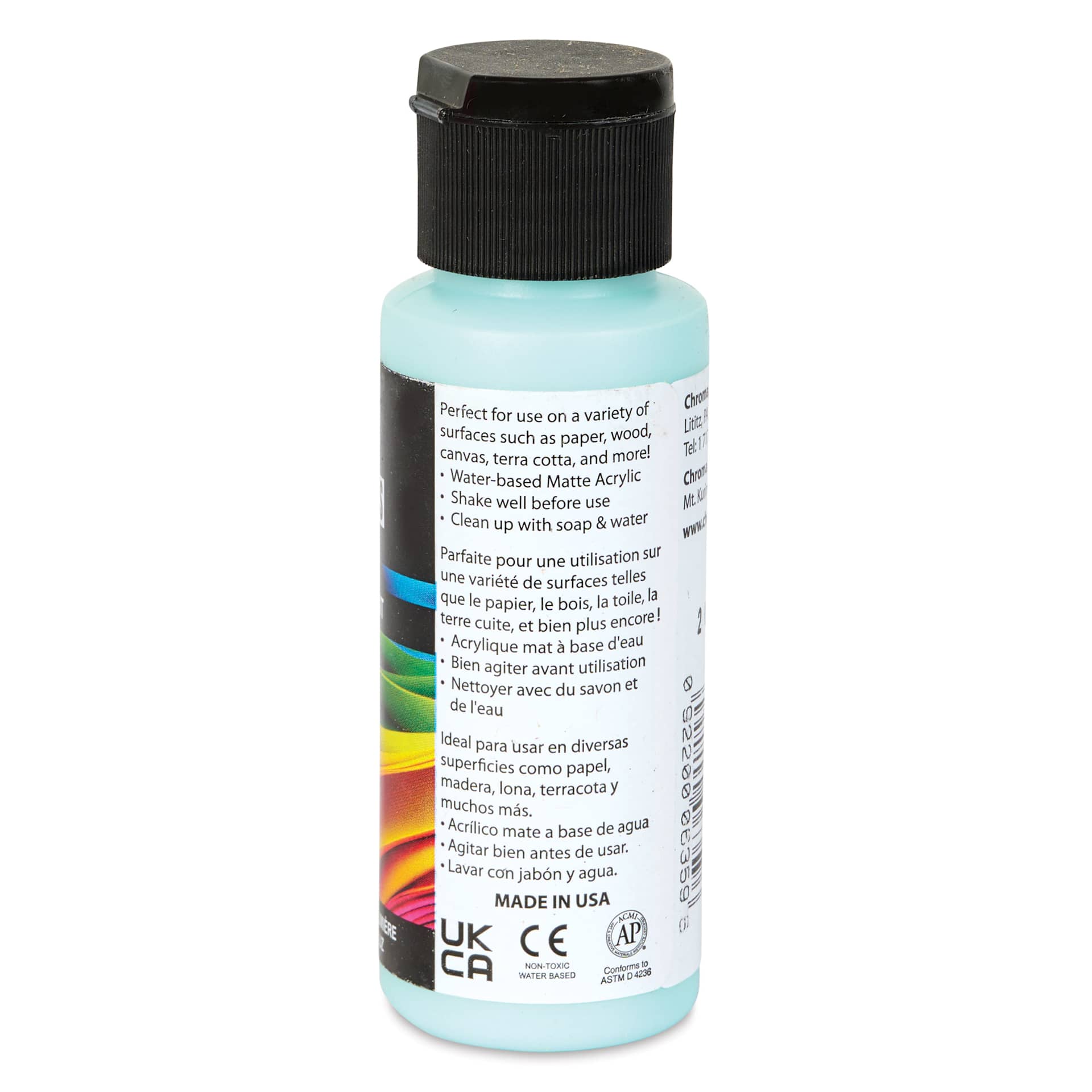 Chroma Craft Colors Acrylic Paint - Seas the Day, 2 oz, showing paint usage in label