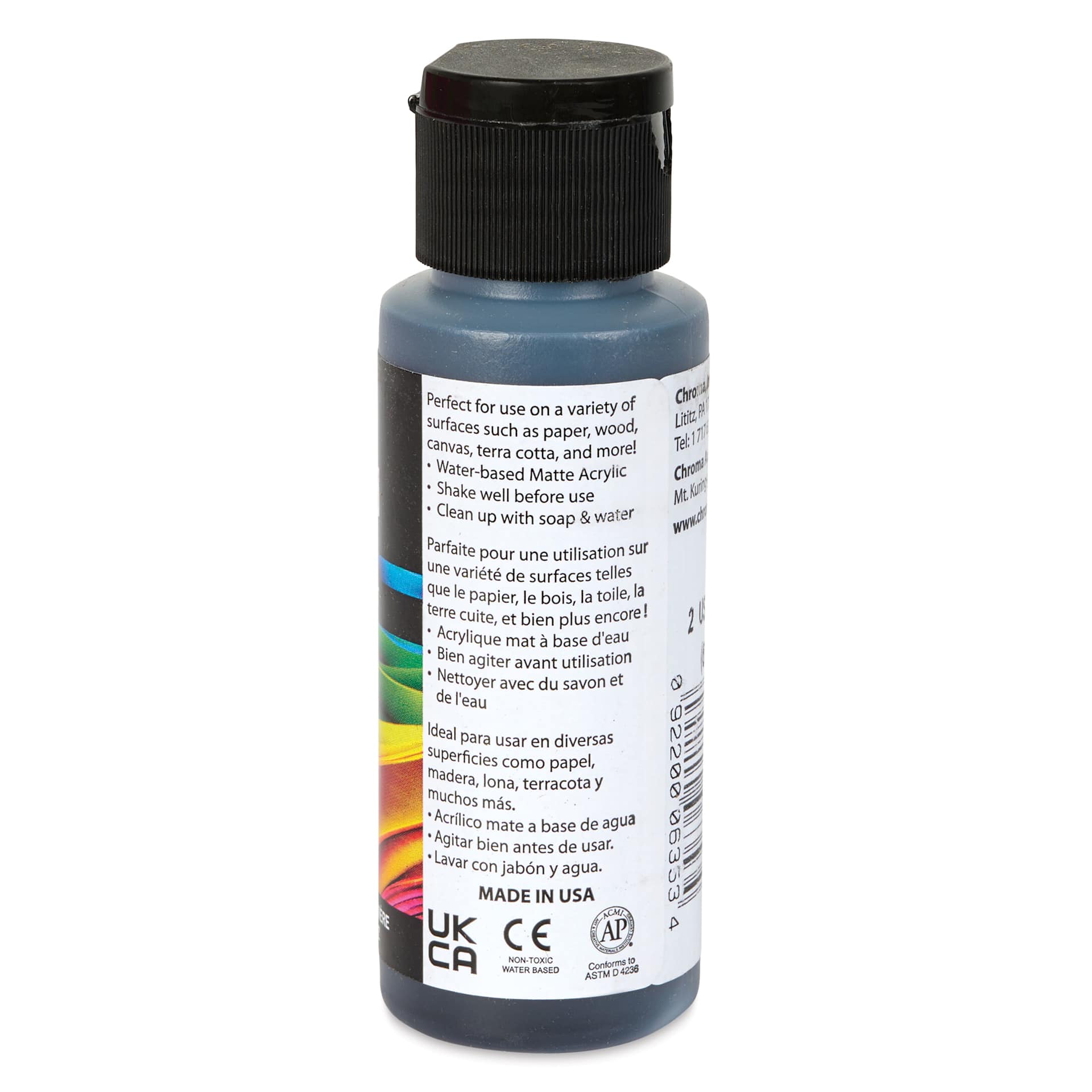 Chroma Craft Colors Acrylic Paint - Raven, 2 oz, showing paint usage in label