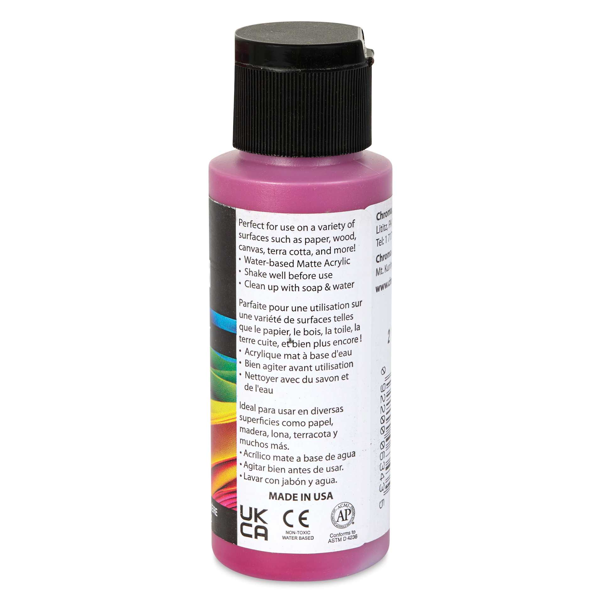 Chroma Craft Colors Acrylic Paint - Merlot, 2 oz, showing paint usage in label