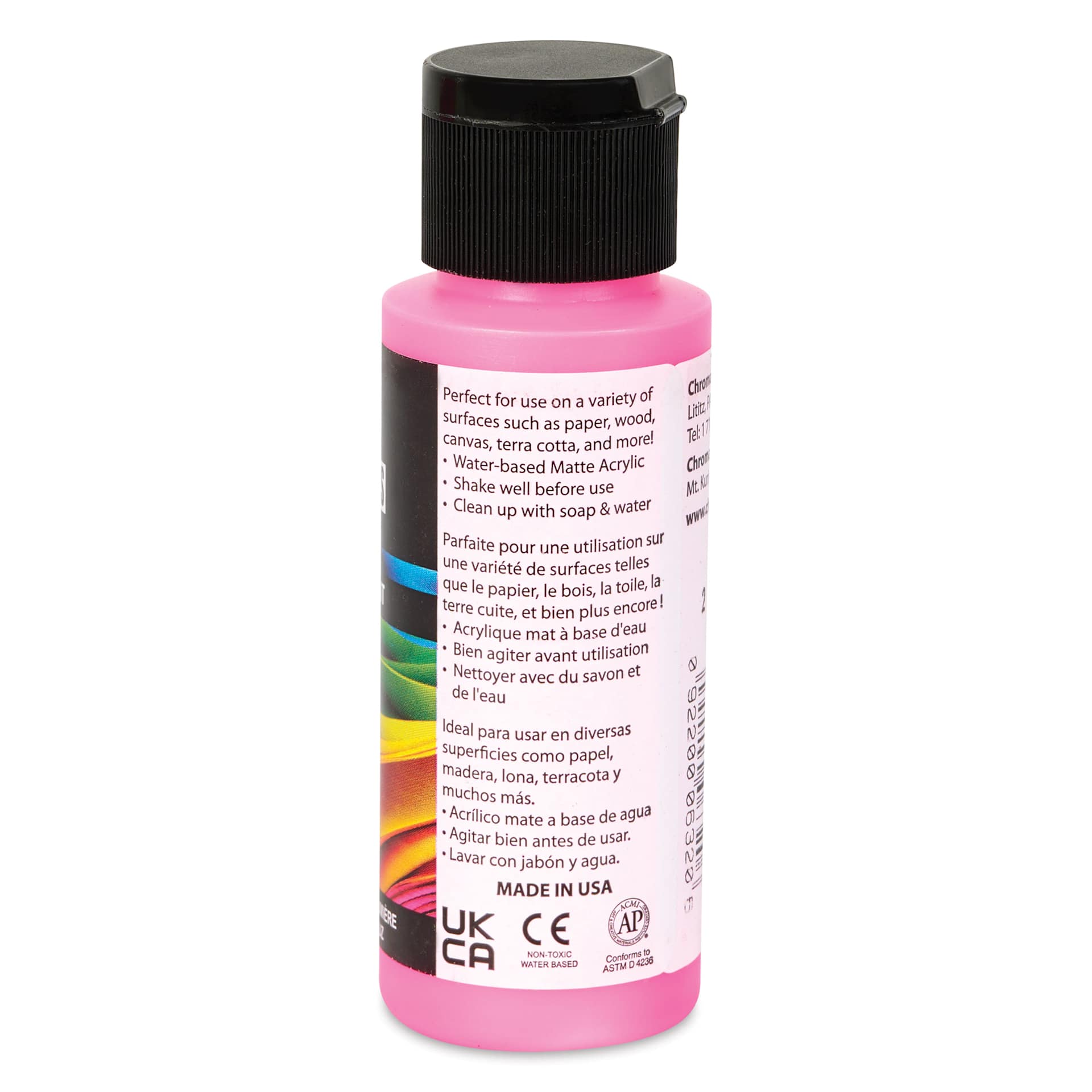 Chroma Craft Colors Acrylic Paint - Neon Crave the Rave Pink, 2 oz, showing paint usage in label
