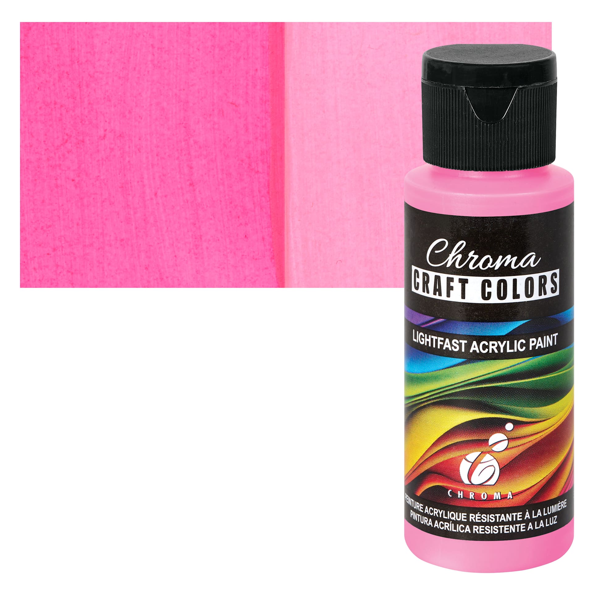 Chroma Craft Colors Acrylic Paint - Neon Crave the Rave Pink, swatch and bottle
