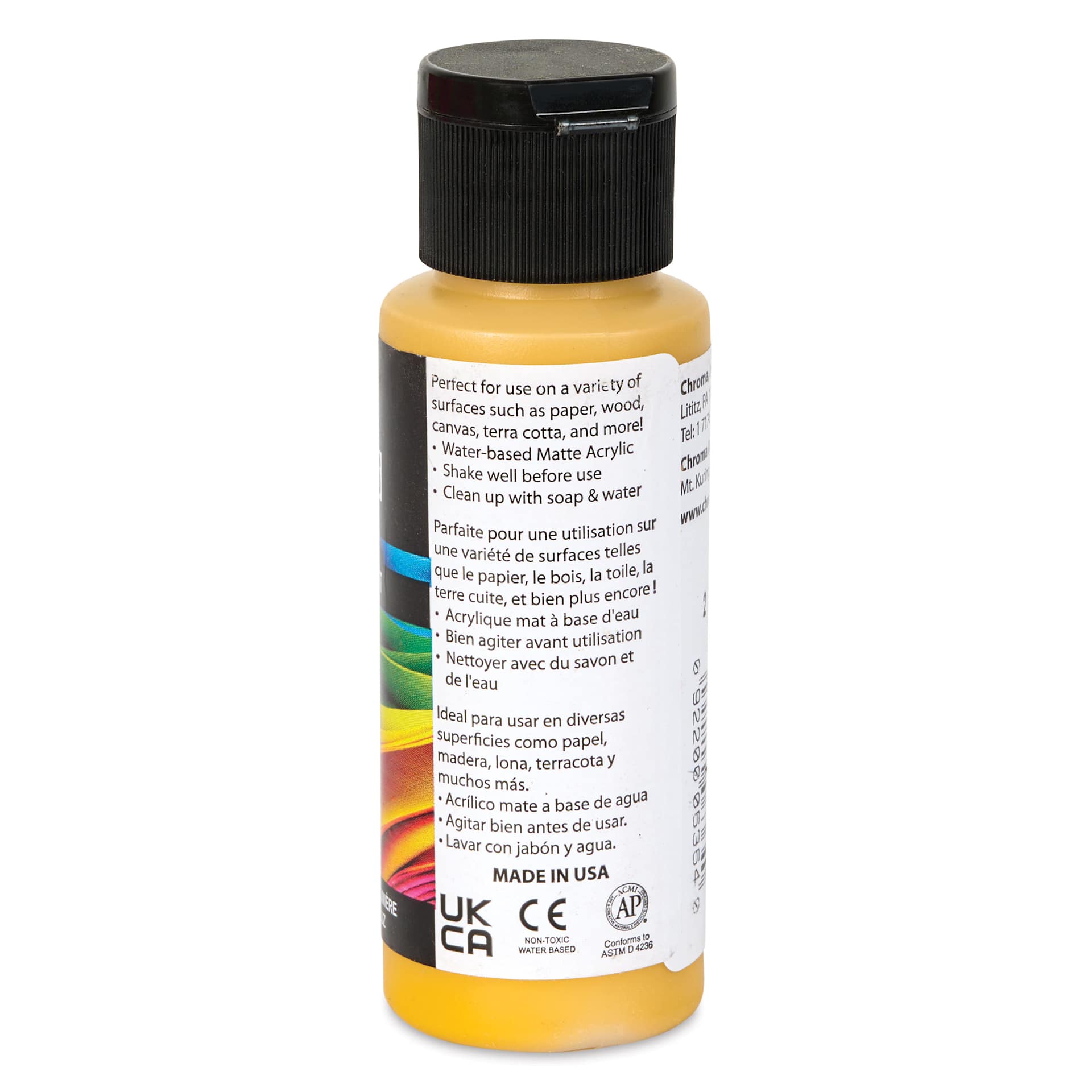 Chroma Craft Colors Acrylic Paint - Spicy Mustard, 2 oz, showing paint usage in label