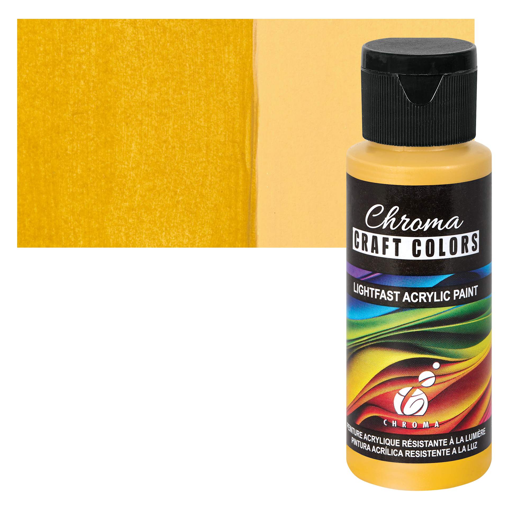 Chroma Craft Colors Acrylic Paint - Spicy Mustard, swatch and bottle