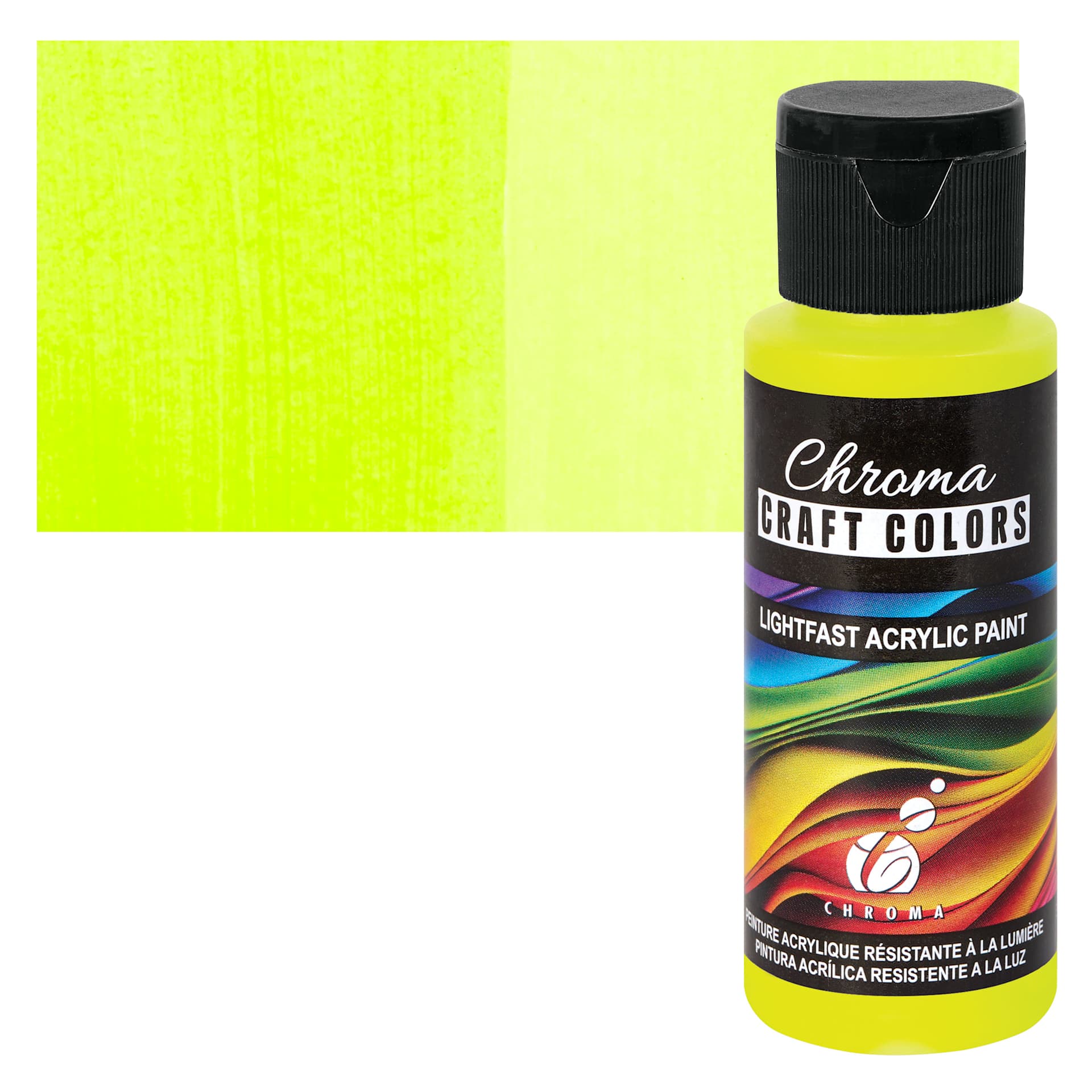 Chroma Craft Colors Acrylic Paint - Neon Lightning Bug, swatch and bottle