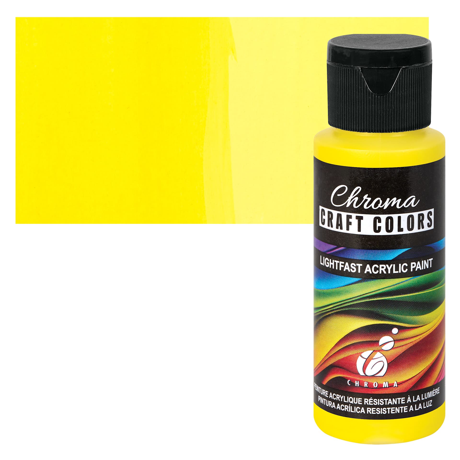 Chroma Craft Colors Acrylic Paint - Daffodil, swatch and bottle