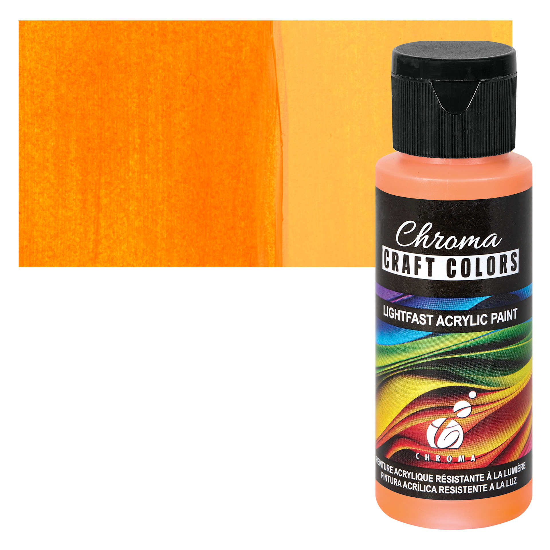 Chroma Craft Colors Acrylic Paint - Mandarin Orange, swatch and bottle