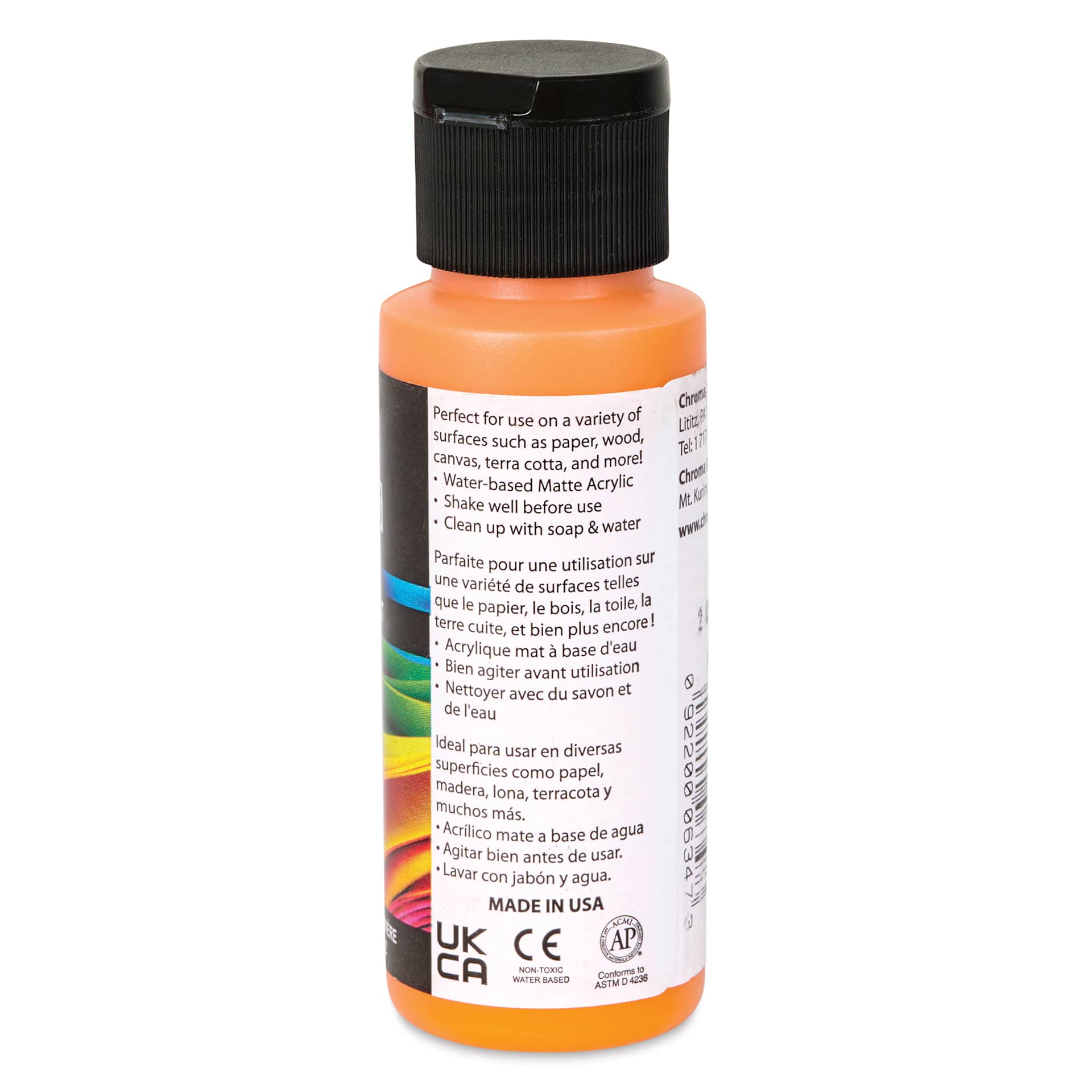 Chroma Craft Colors Acrylic Paint - Orange Poppy, 2 oz, showing paint usage in label