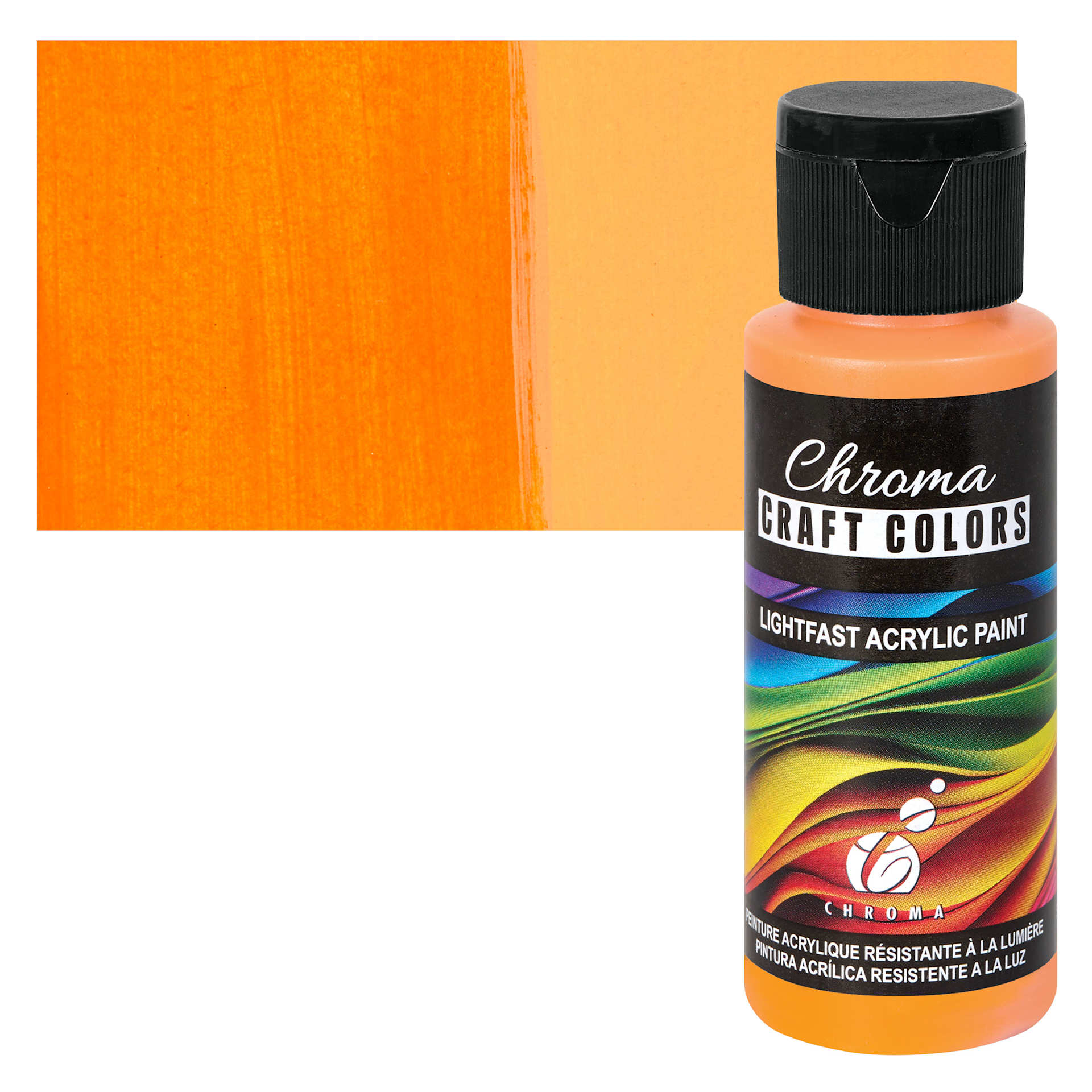 Chroma Craft Colors Acrylic Paint - Orange Poppy, swatch and bottle