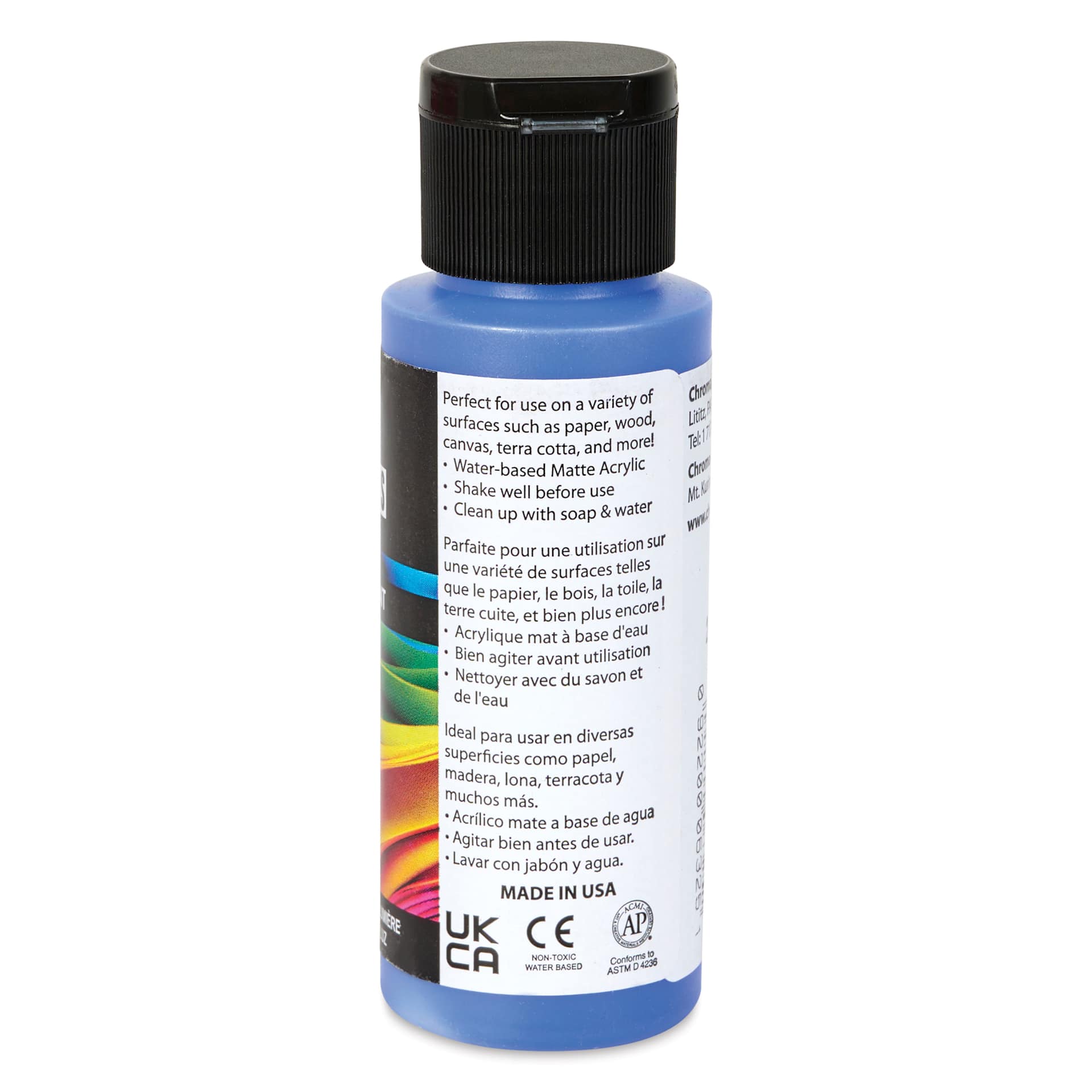 Chroma Craft Colors Acrylic Paint - Egyptian Blue, 2 oz, showing paint usage in label