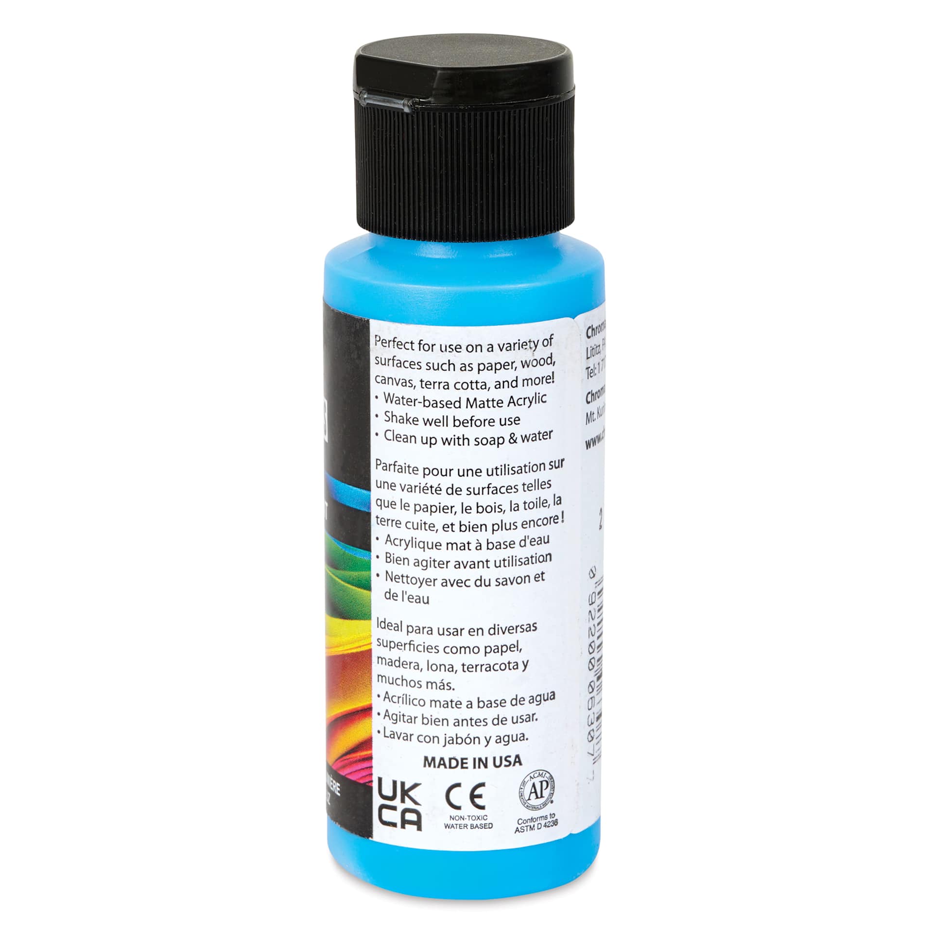 Chroma Craft Colors Acrylic Paint - Neon Blue Light Special, 2 oz, showing paint usage in label