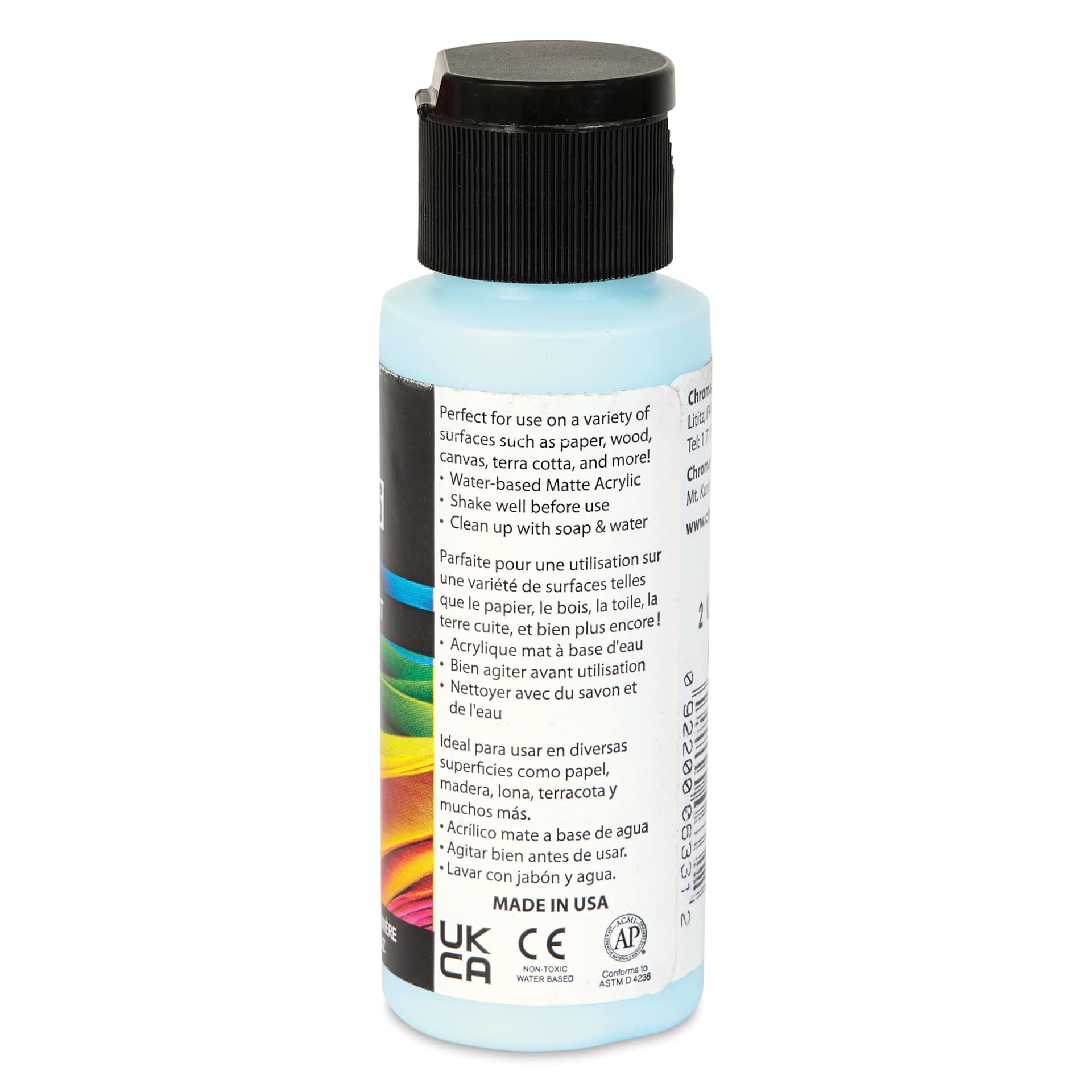 Chroma Craft Colors Acrylic Paint - Glacier Blue, 2 oz, showing paint usage in label