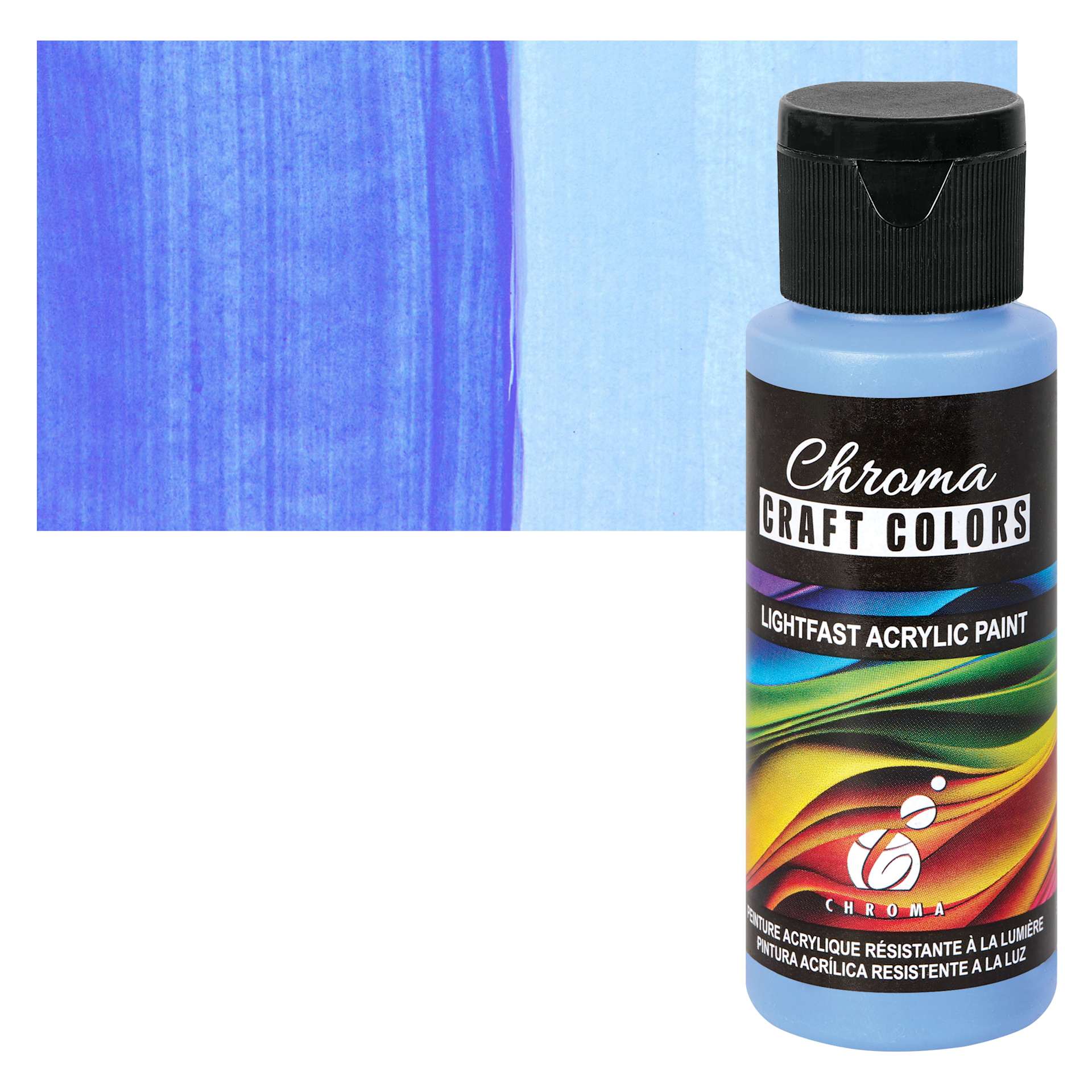 Chroma Craft Colors Acrylic Paint - Bluebell, swatch and bottle