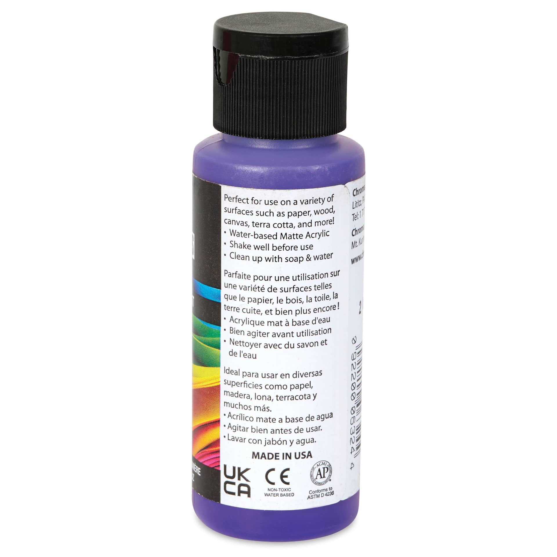 Chroma Craft Colors Acrylic Paint - Eggplant, 2 oz, shwoing paint usage in label