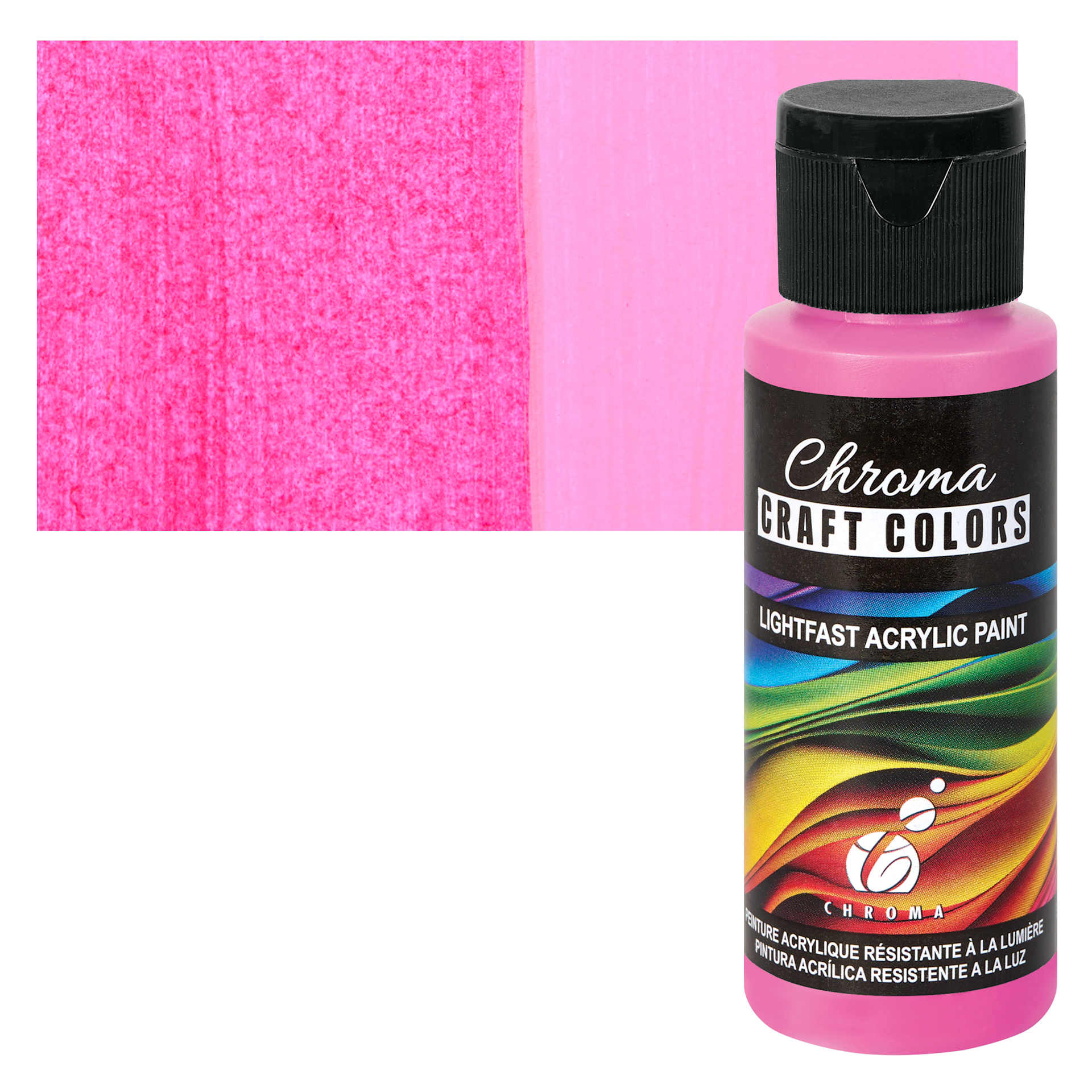 Chroma Craft Colors Acrylic Paint - Fuchsia, swatch and bottle