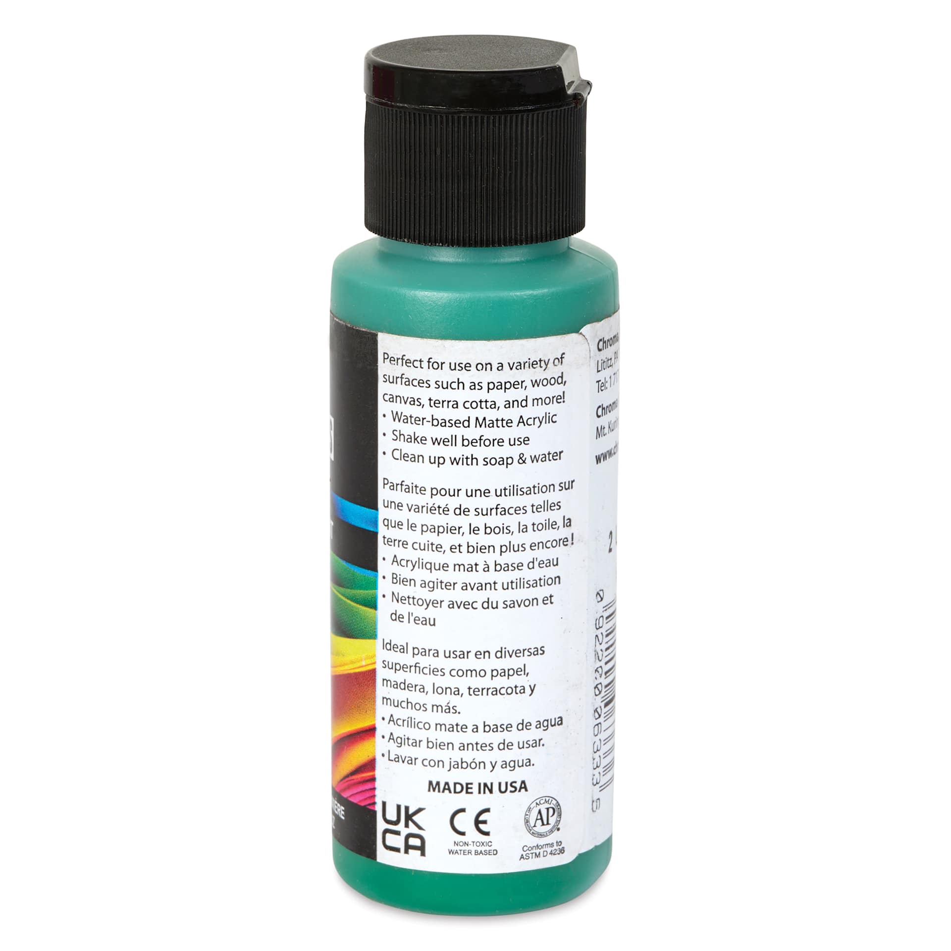 Chroma Craft Colors Acrylic Paint - Green with Envy, 2 oz, showing paint usage in label
