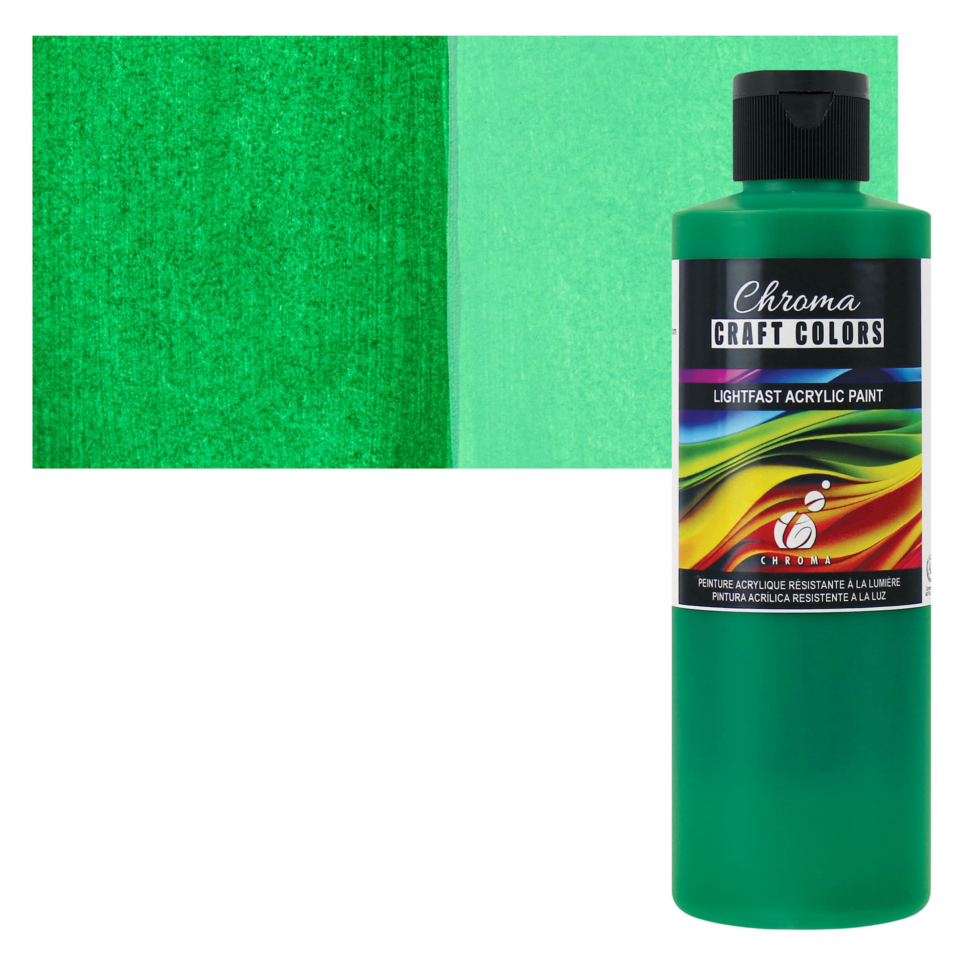 Chroma Craft Colors Acrylic Paint - Green with Envy, swatch and bottle