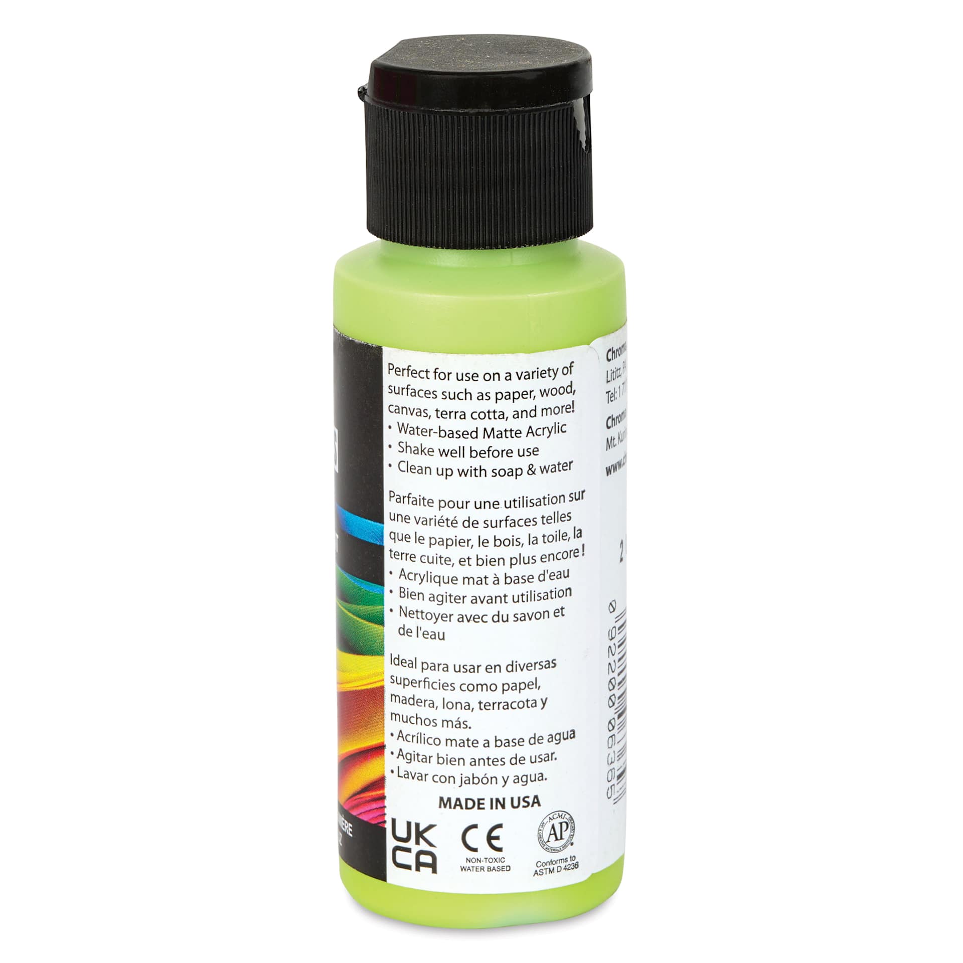 Chroma Craft Colors Acrylic Paint - Spring Green, 2 oz, showing paint usage in label