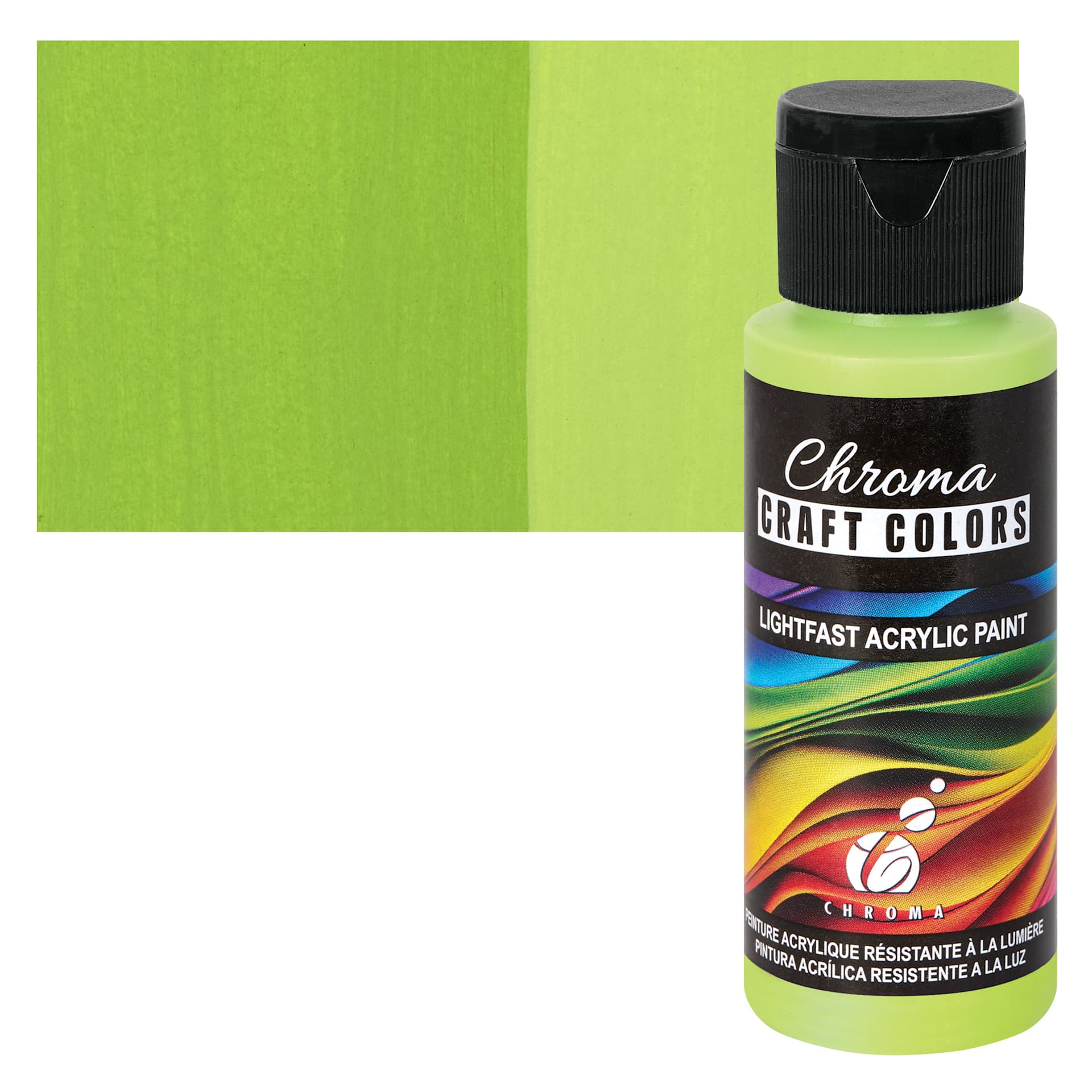 Chroma Craft Colors Acrylic Paint - Spring Green, swatch and bottle