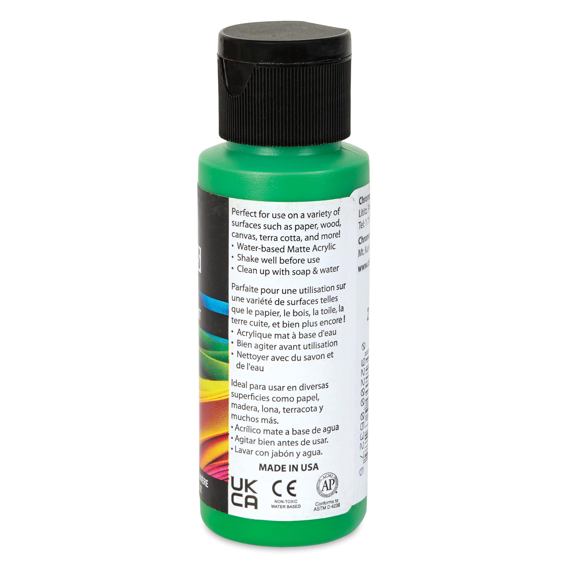 Chroma Craft Colors Acrylic Paint - Four-Leaf Clover, 2 oz, showing paint usage in label