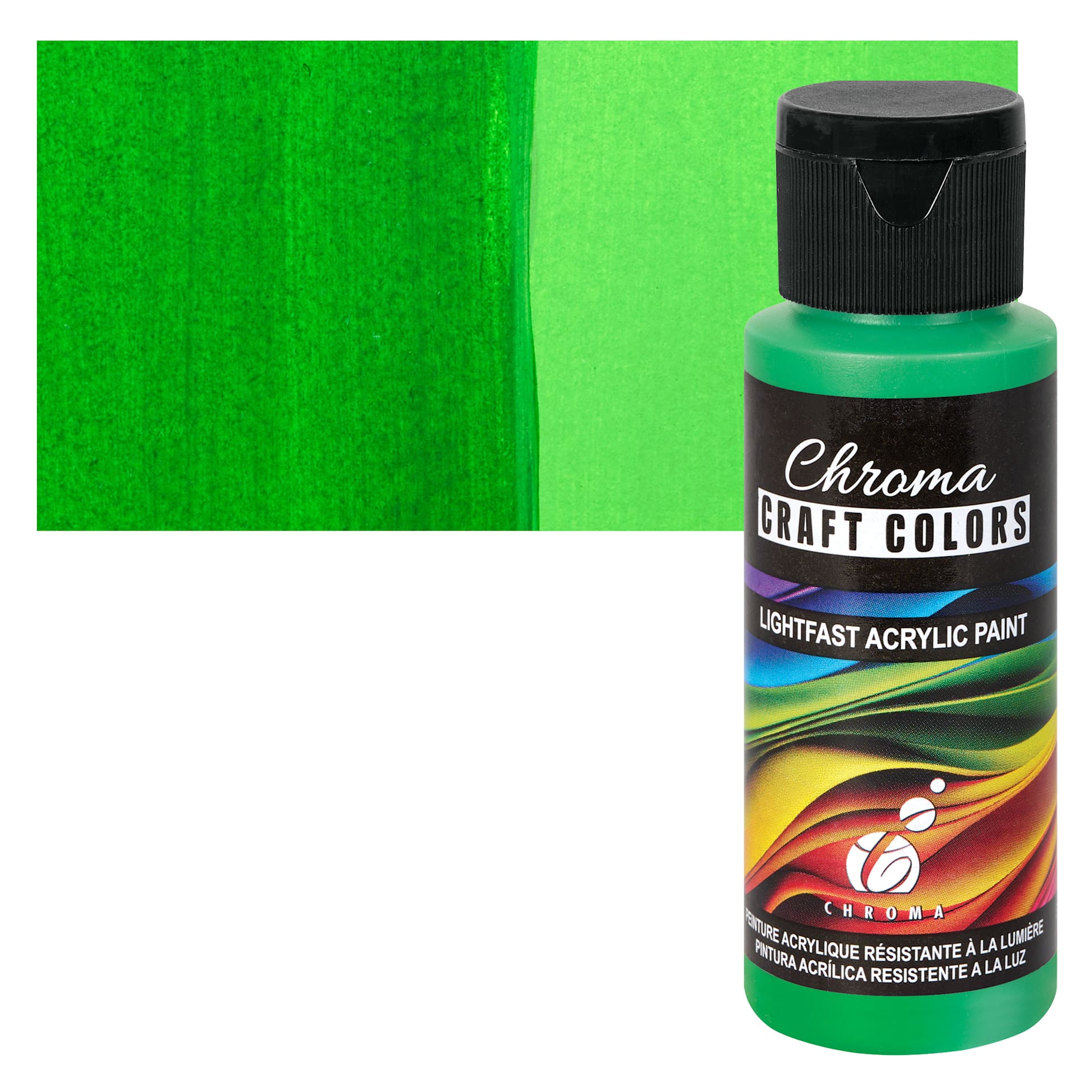 Chroma Craft Colors Acrylic Paint - Four-Leaf Clover, swatch and bottle